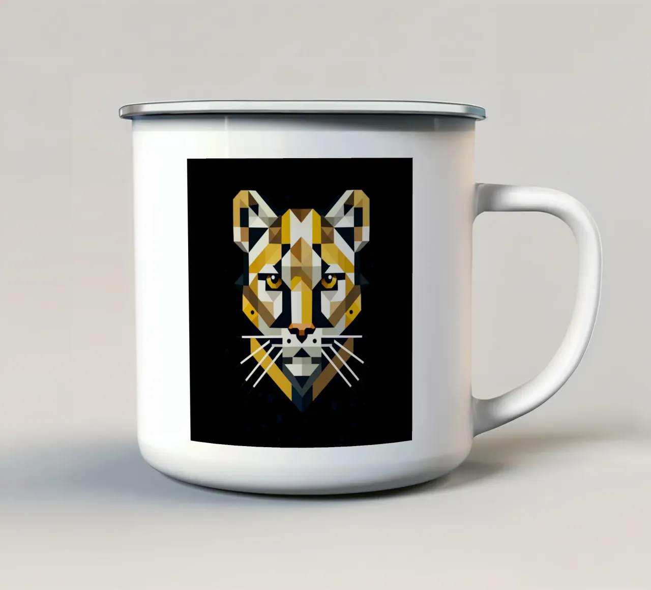 Eleganza geometrica - gatto rapace in forma astratta tazza in smalto da namosh