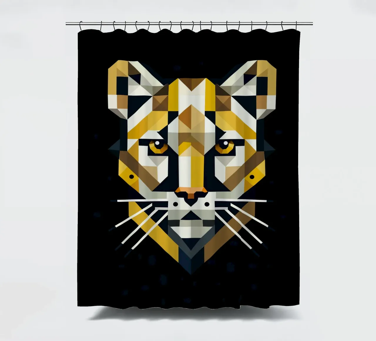 Geometric elegance - cat of prey in abstract form shower curtain by namosh