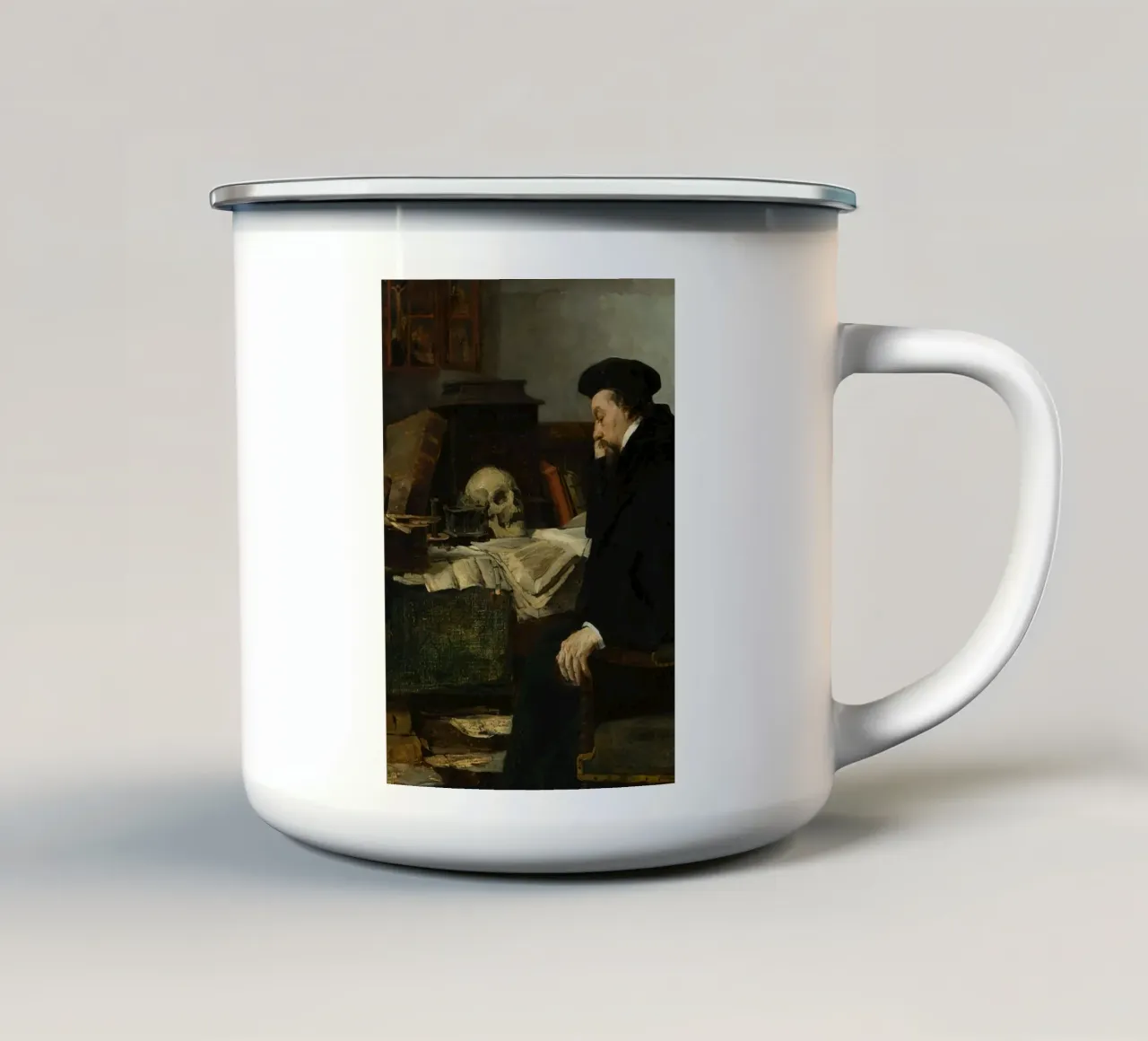 Eilif Peterssen: "Immersi nei propri studi" tazza in smalto da Little Art Histories