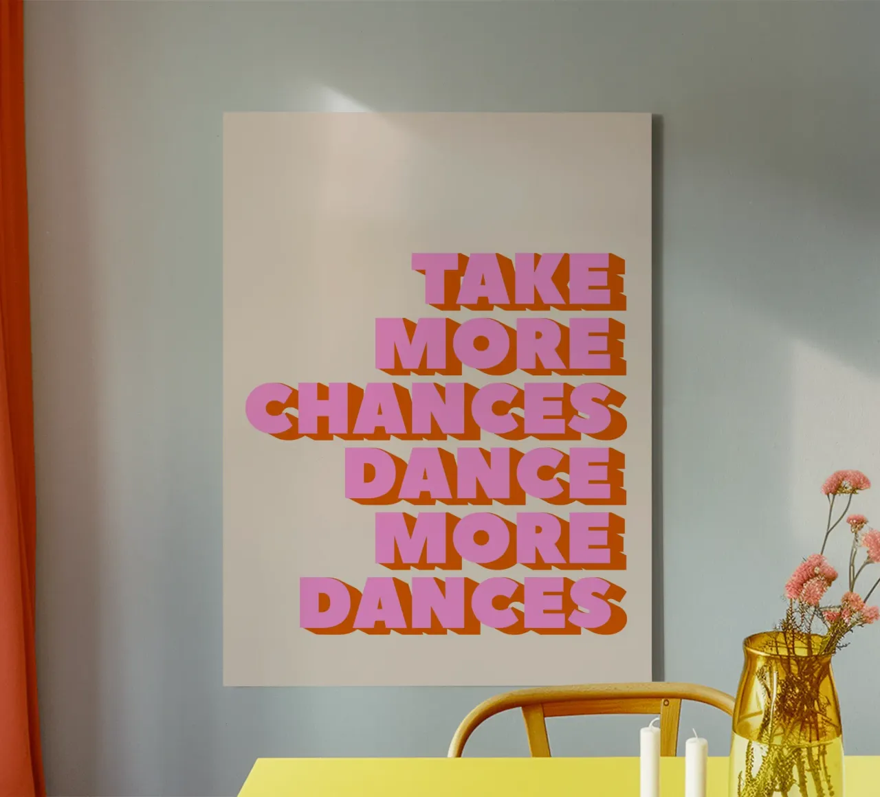 Pink Take More Chances Dance More Dances Typography tela con Cornice a cassetta da showmemars