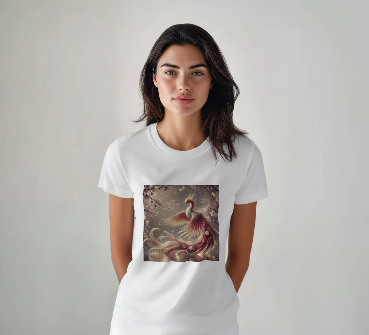 Elegante fenice, racchiusa in piume dai colori pastello t-shirt da scHio