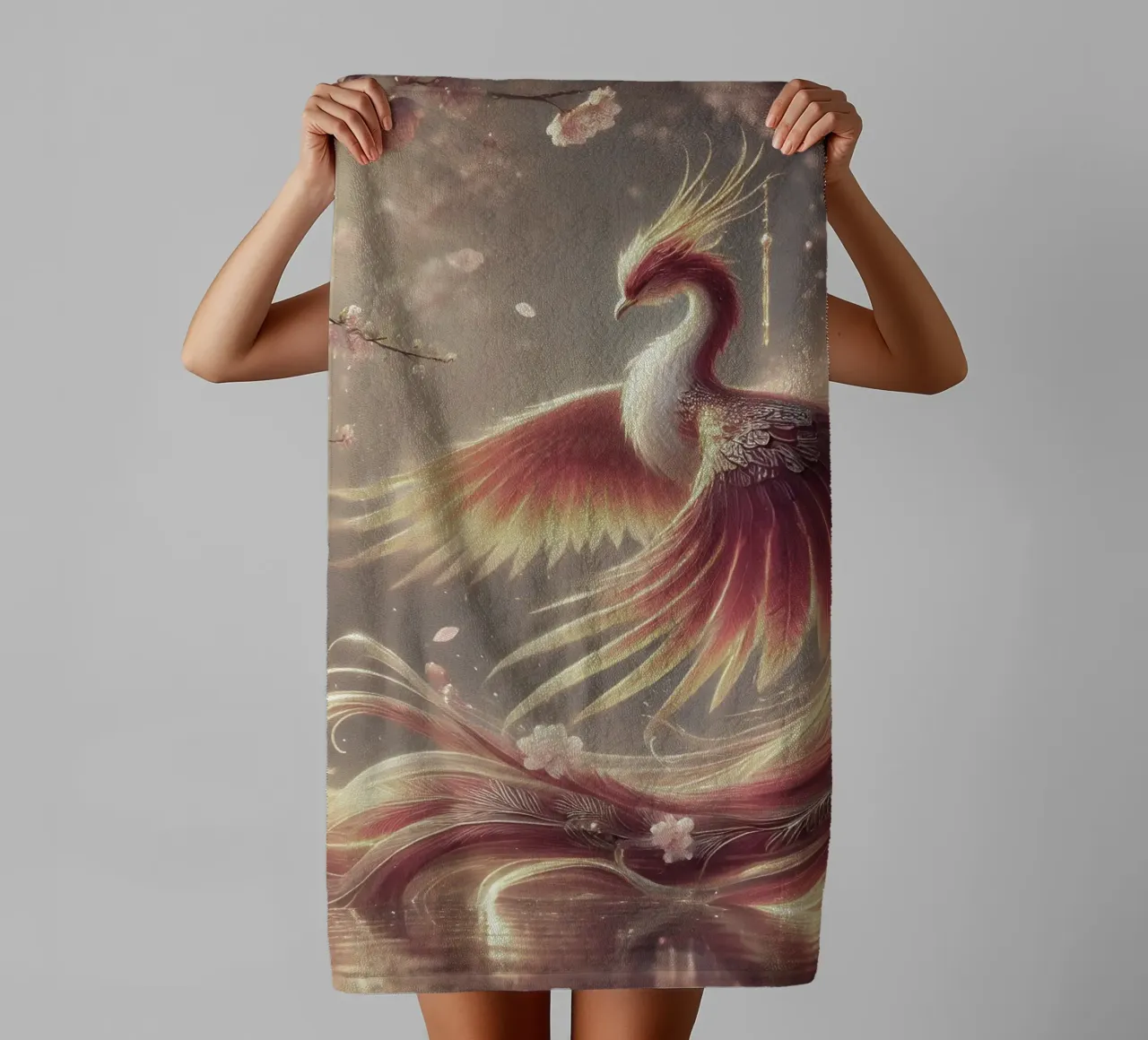 Elegant Phoenix, encased in pastel-coloured feathers towel by scHio