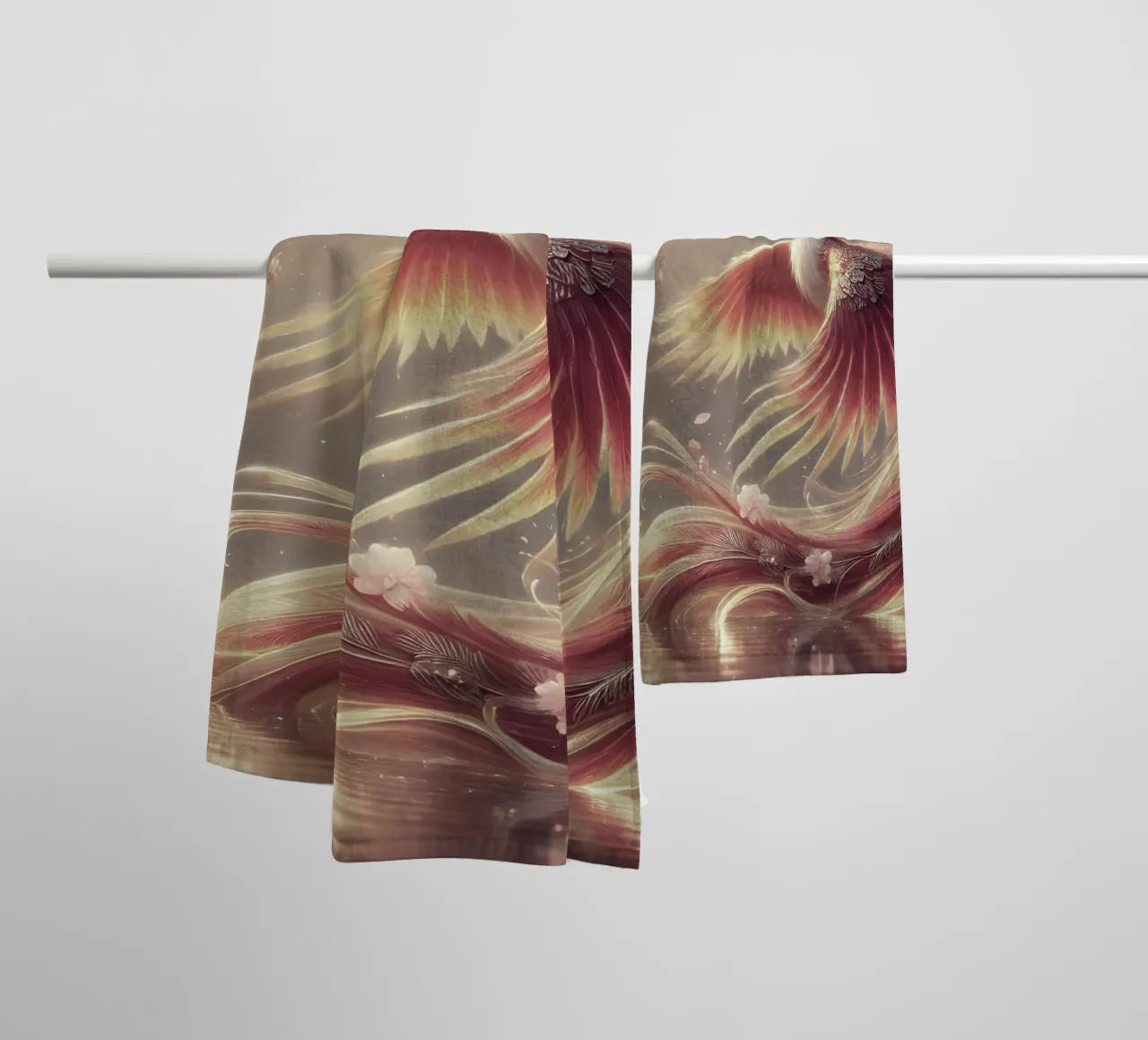 Elegant Phoenix, encased in pastel-coloured feathers towel by scHio