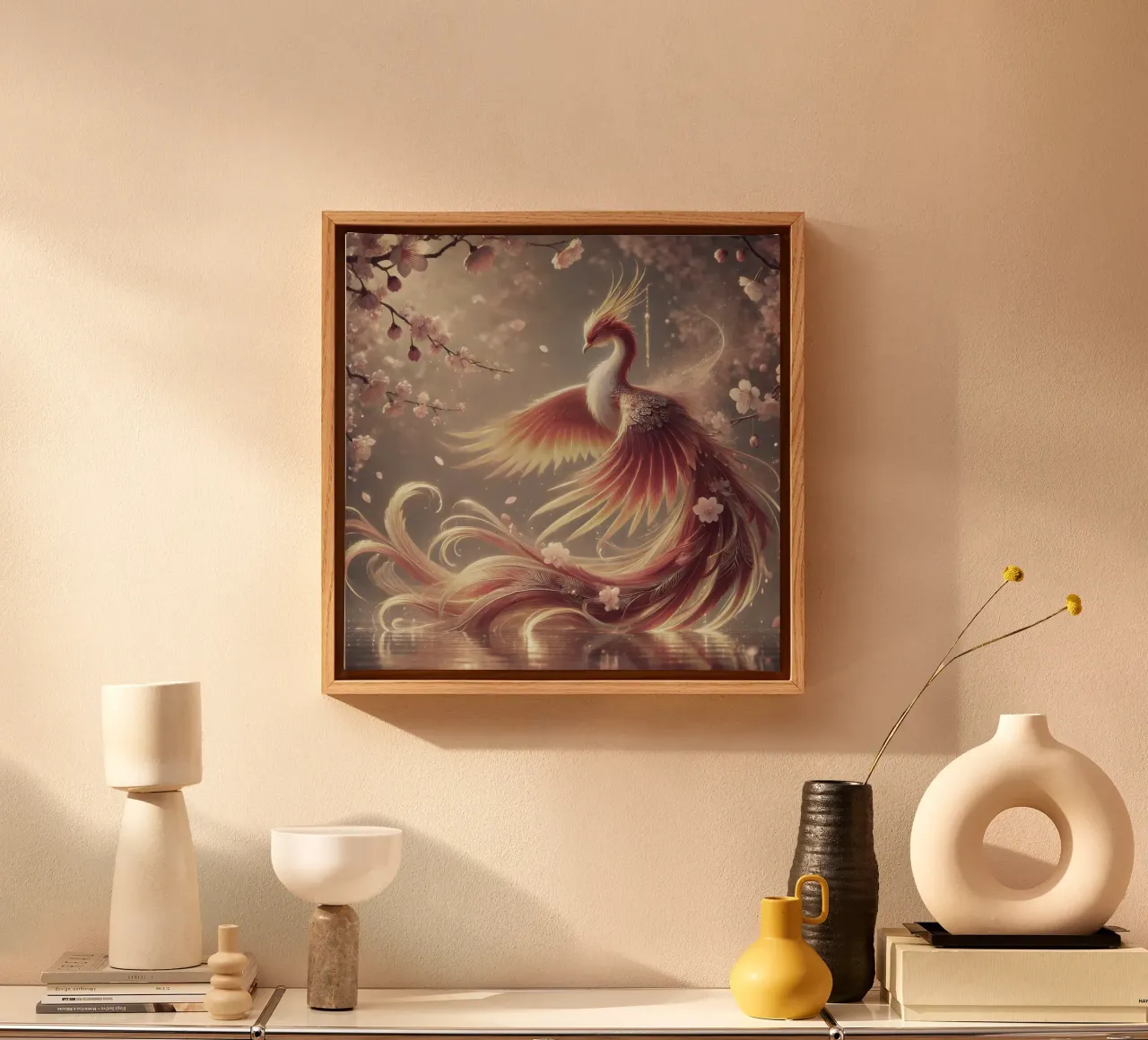 Elegant Phoenix, encased in pastel-coloured feathers canvas by scHio