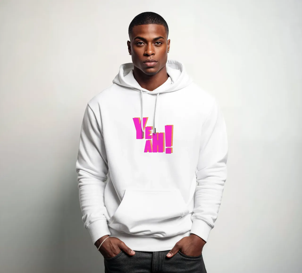 Modern Pink "Yeah!" Typography felpa con cappuccio da showmemars