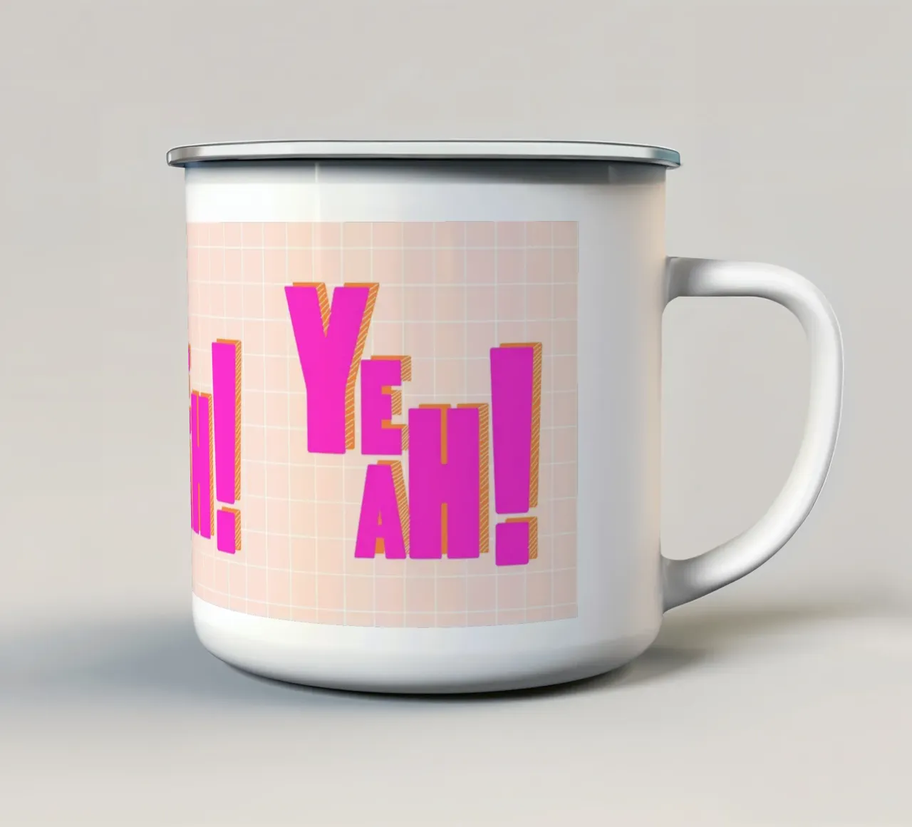 Modern Pink "Yeah!" Typography tazza in smalto da showmemars