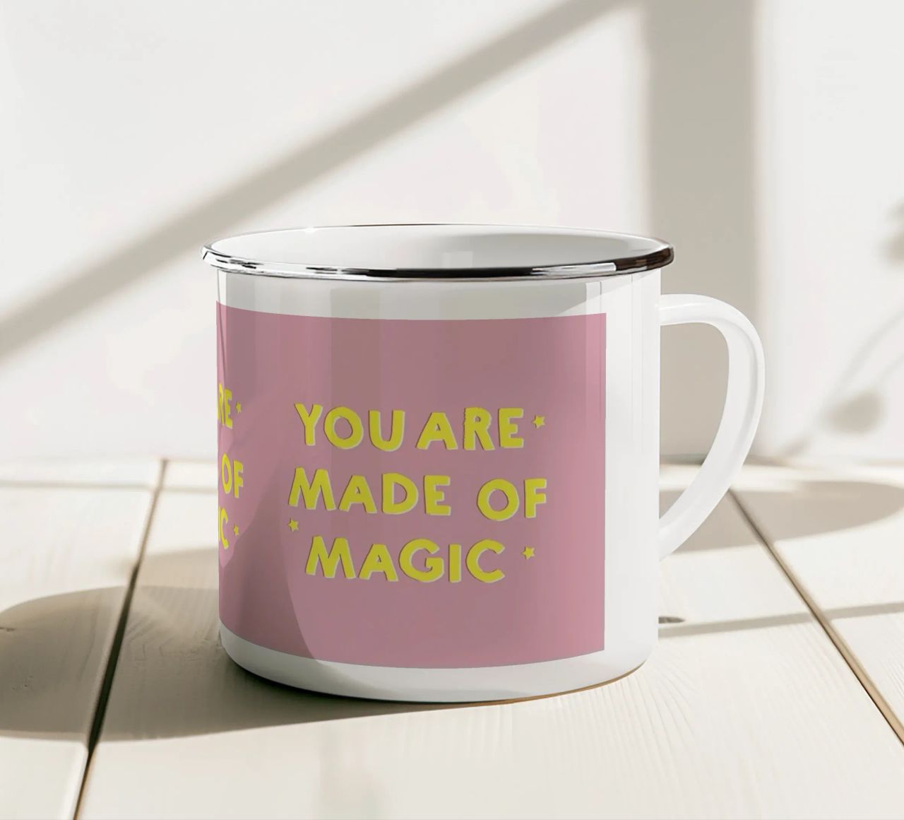 Pink and Yellow "You Are Made of Magic" Message tazza in smalto da showmemars