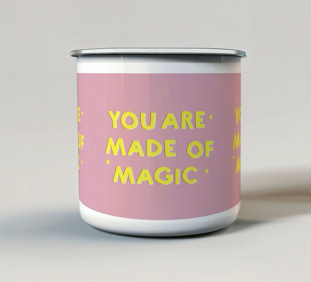 Pink and Yellow "You Are Made of Magic" Message tazza in smalto da showmemars
