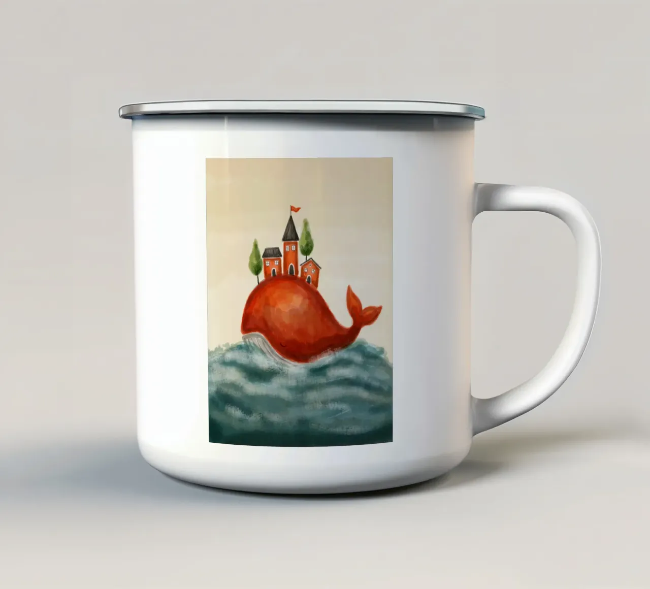 The Red Whale and Its Village tazza in smalto da Indigo Rain