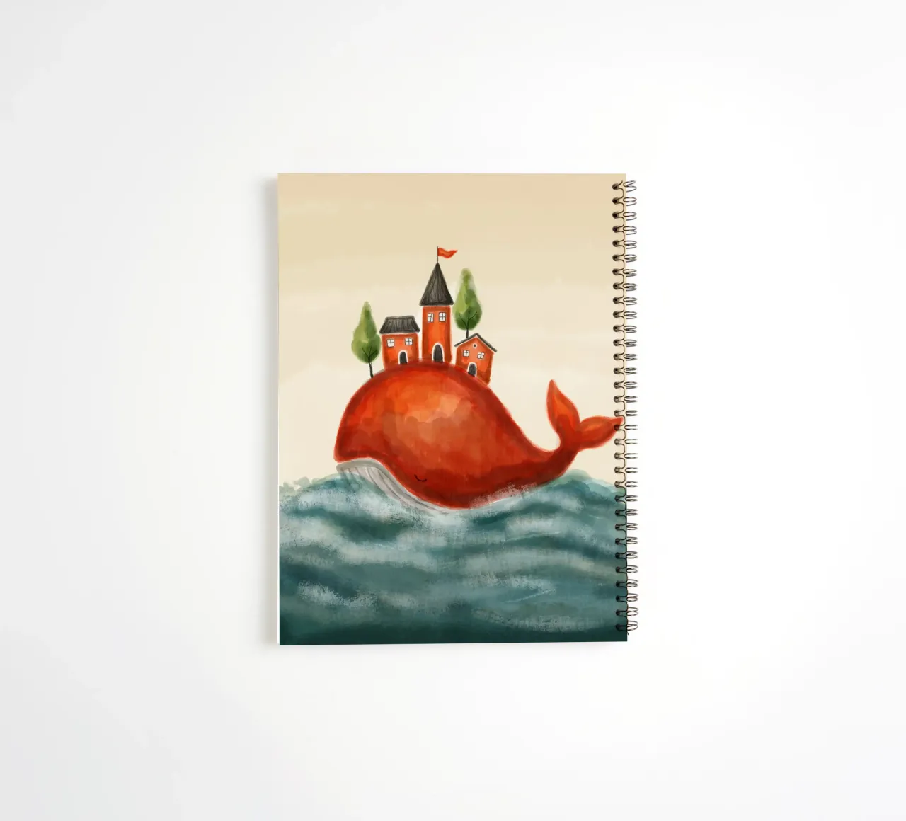 The Red Whale and Its Village spiral notebook by Indigo Rain
