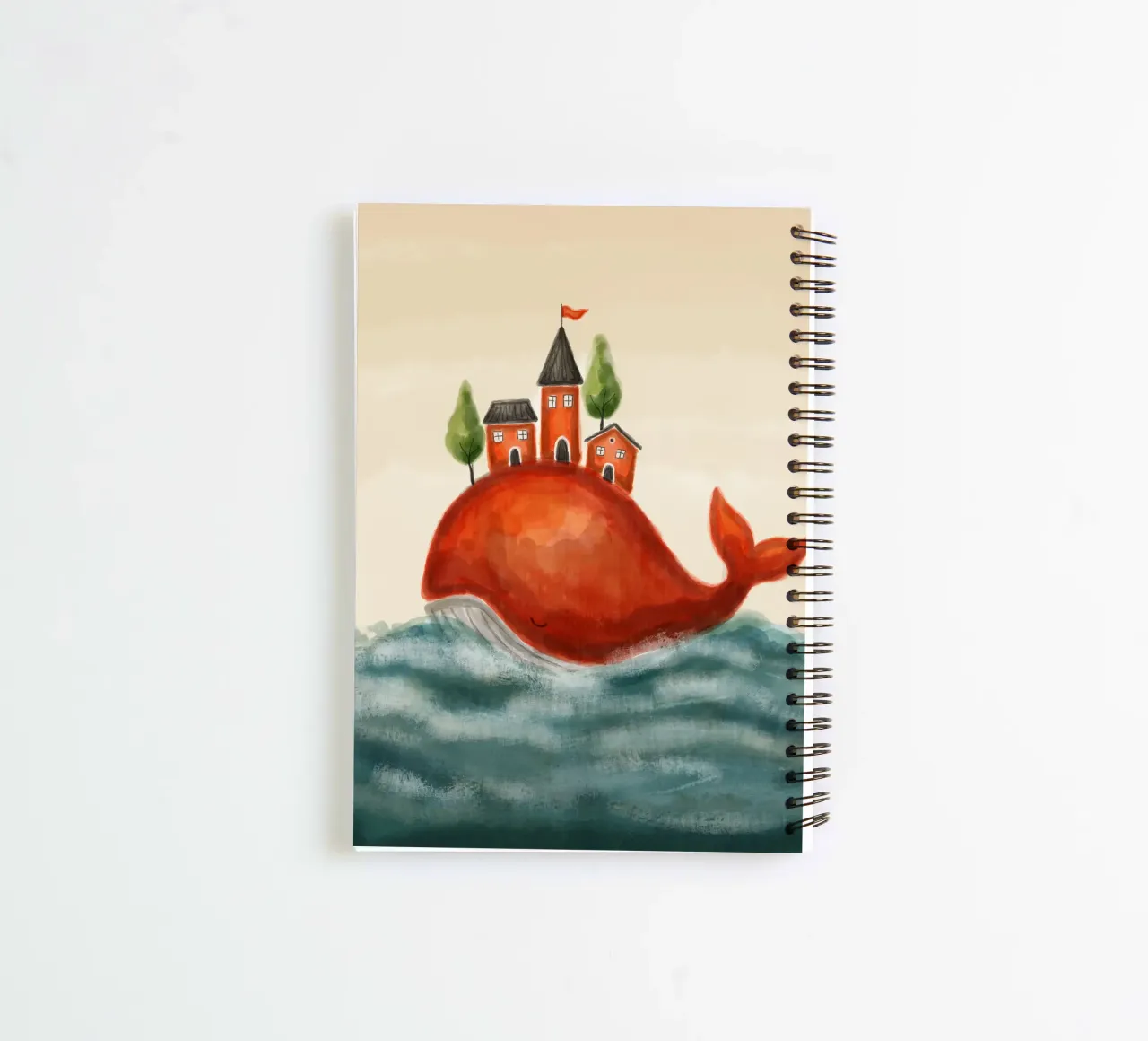 The Red Whale and Its Village spiral notebook by Indigo Rain