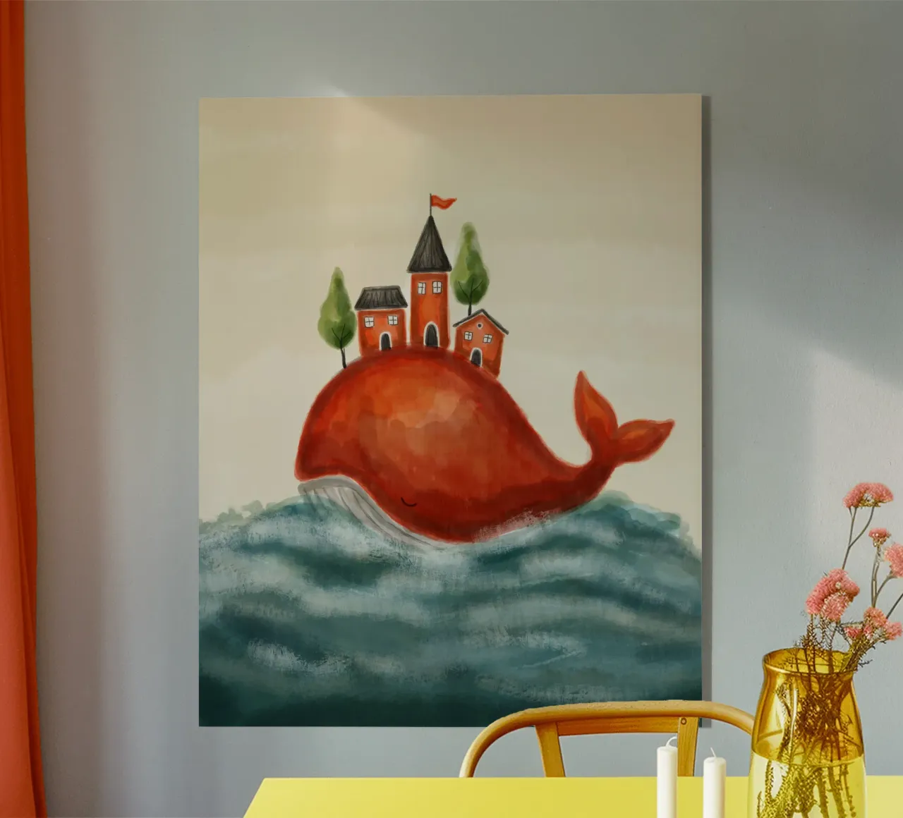 The Red Whale and Its Village plexiglass da Indigo Rain