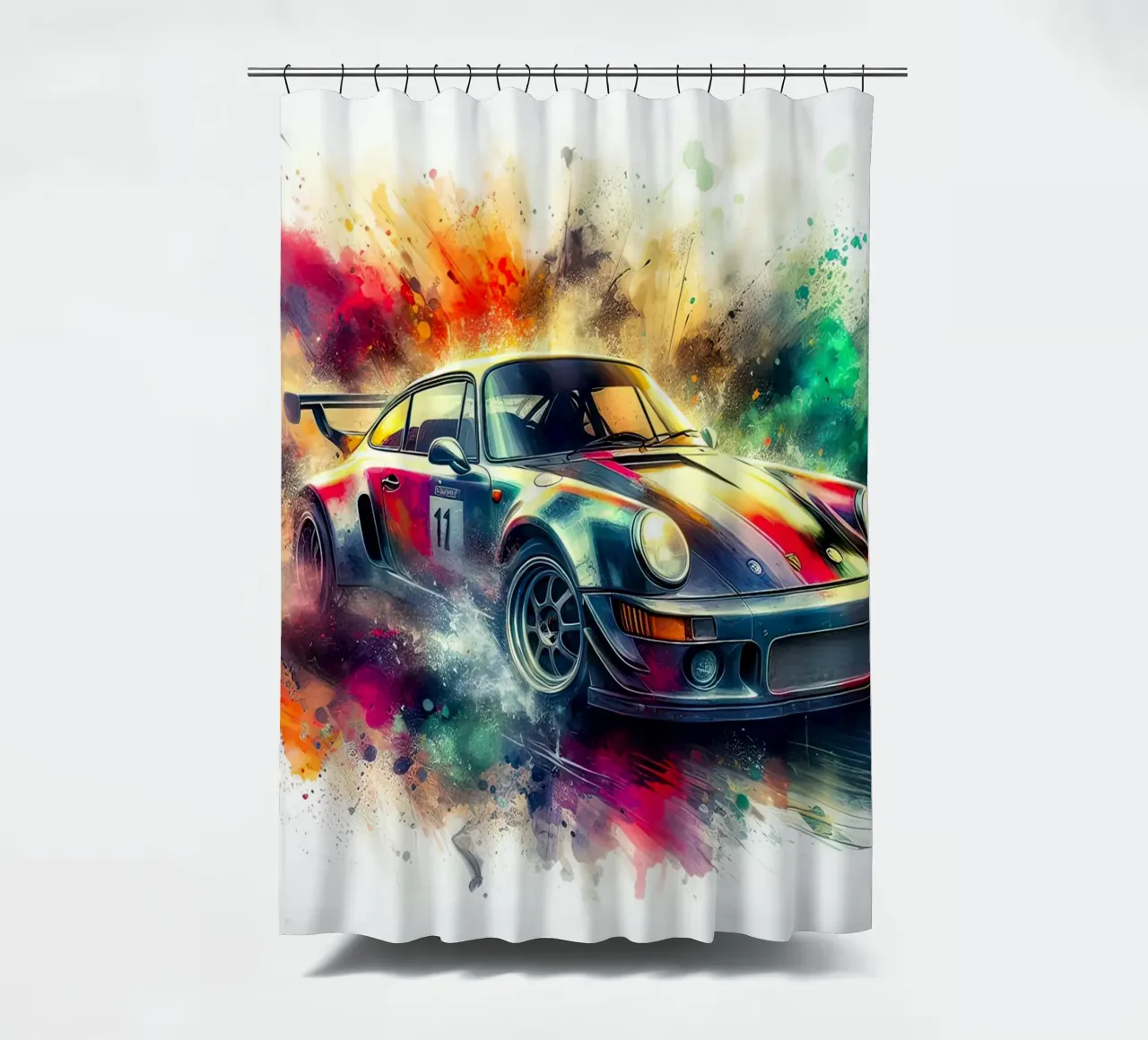 Porsche in Aquarell Duschvorhang von 🎁 ARTVI-SHOP