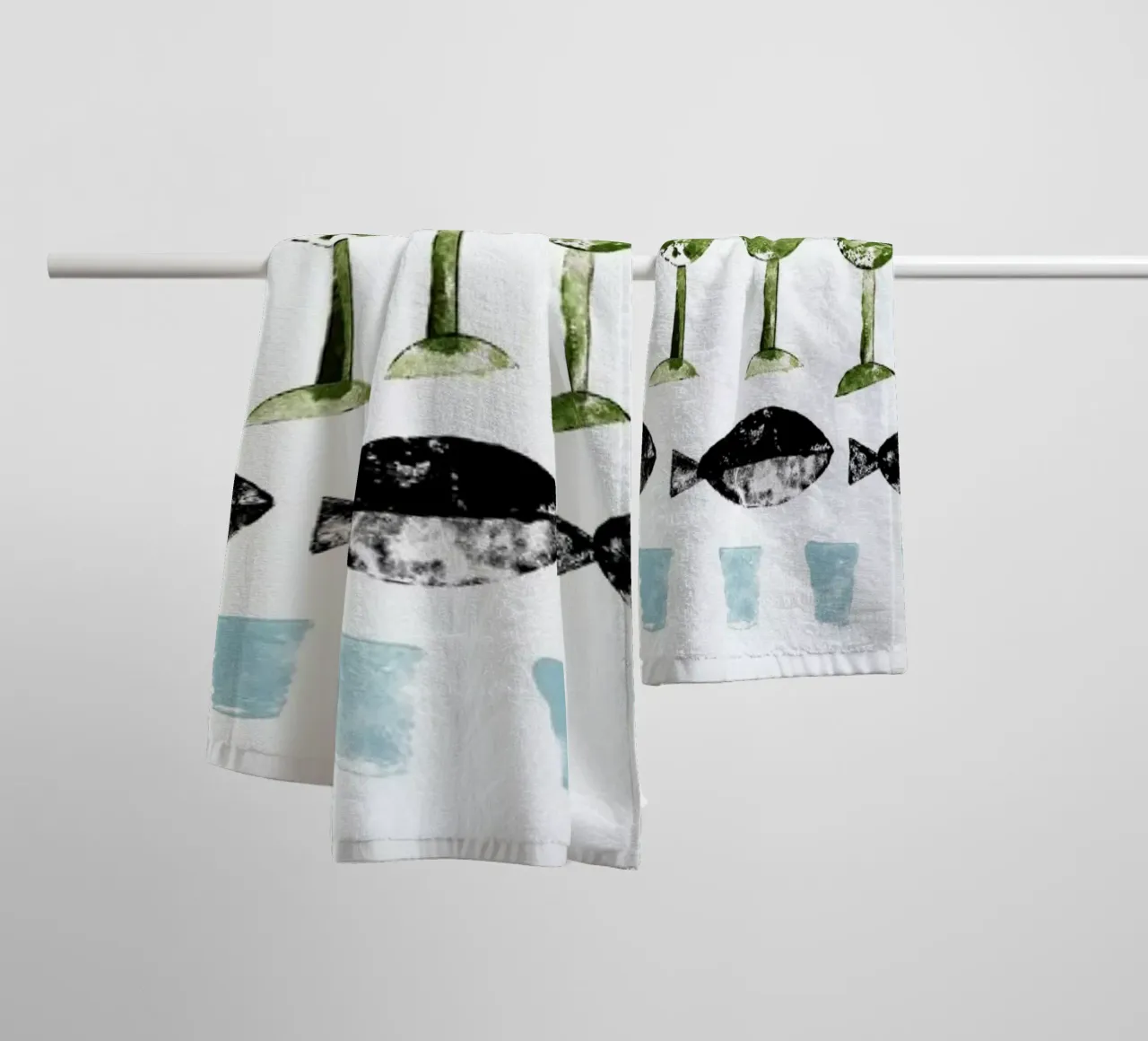 Fish and Wine 2 towel by Rinah Lang