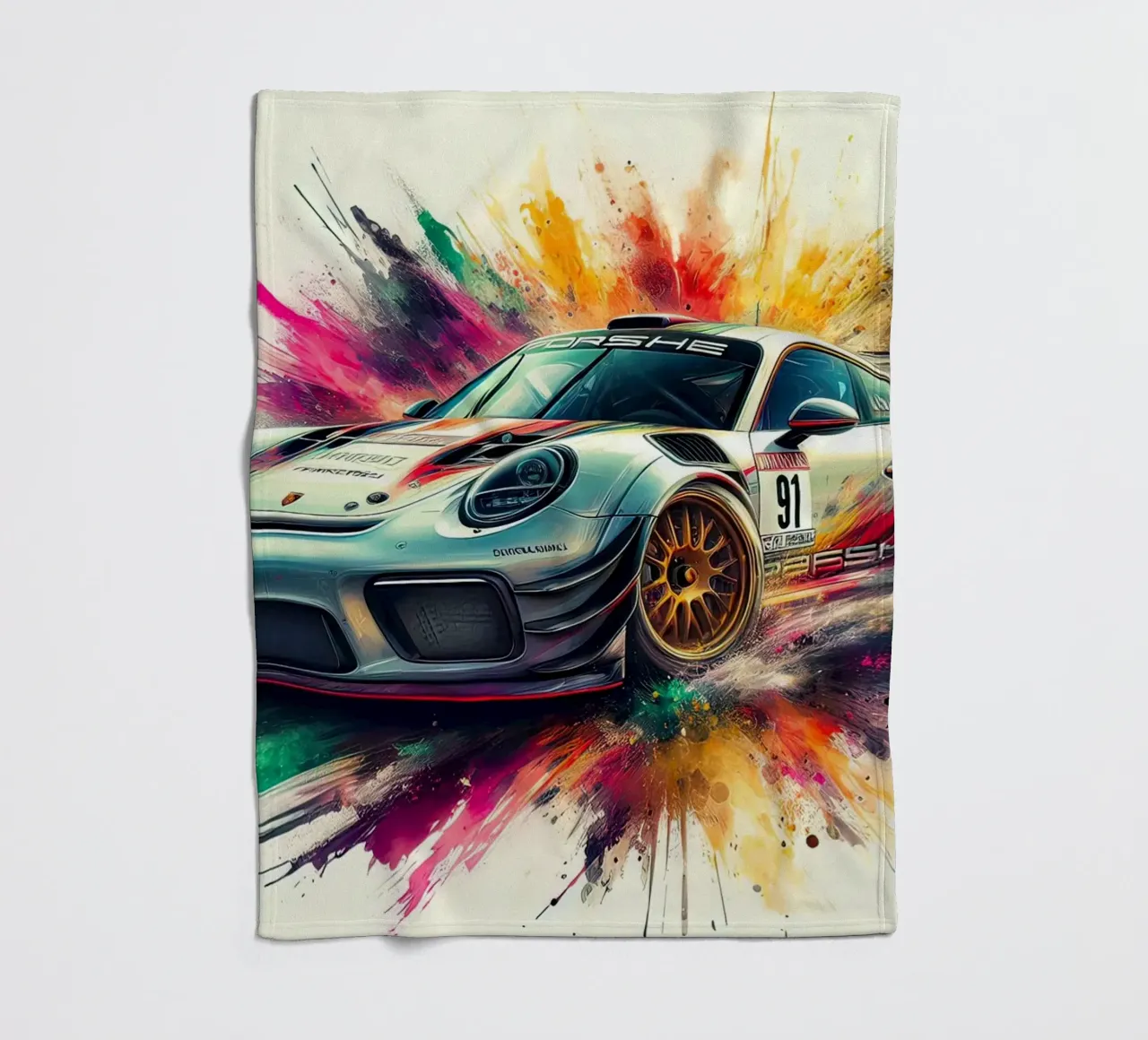 Porsche in watercolour fleece blanket by 🎁 ARTVI-SHOP