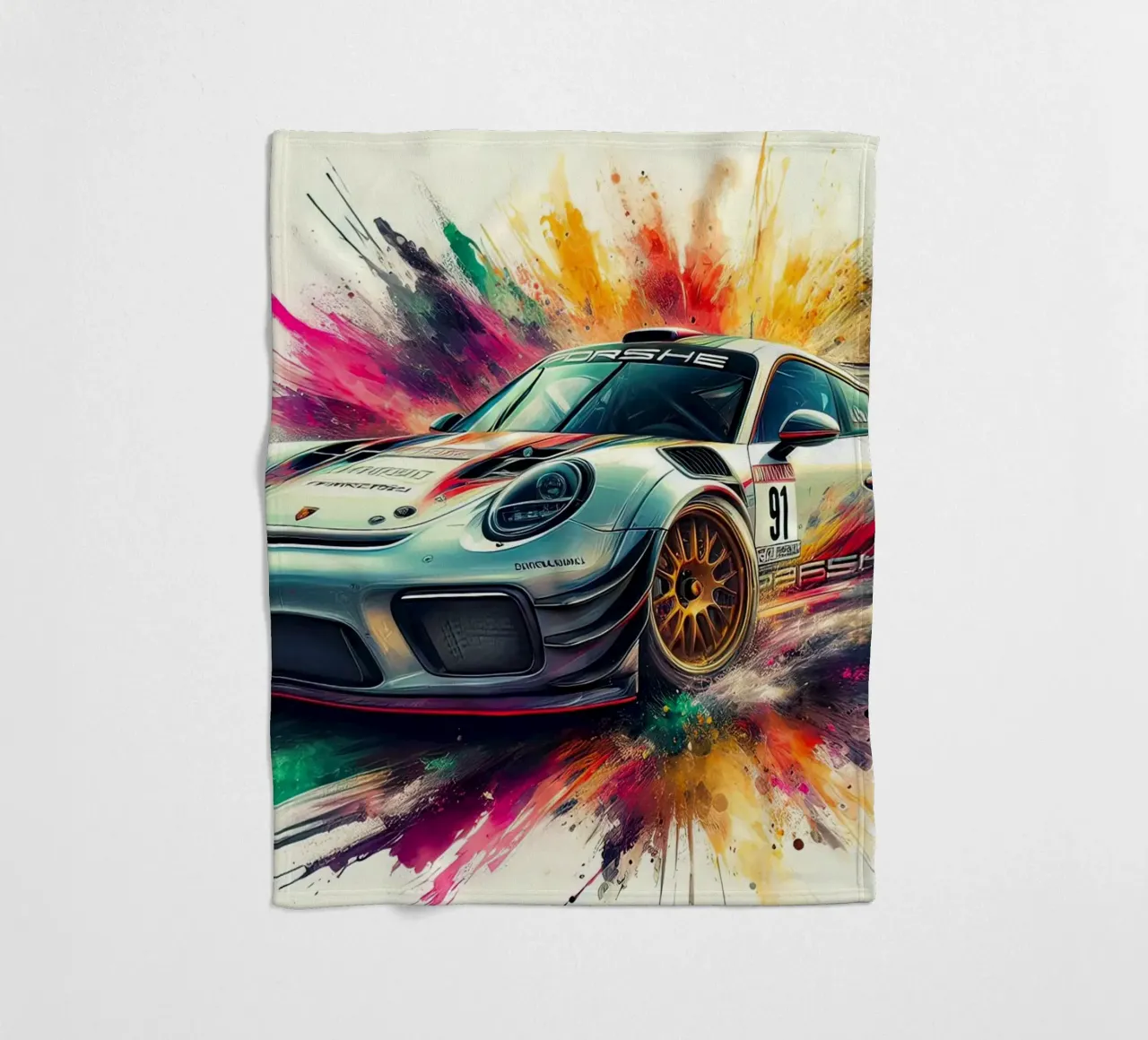 Porsche in watercolour fleece blanket by 🎁 ARTVI-SHOP