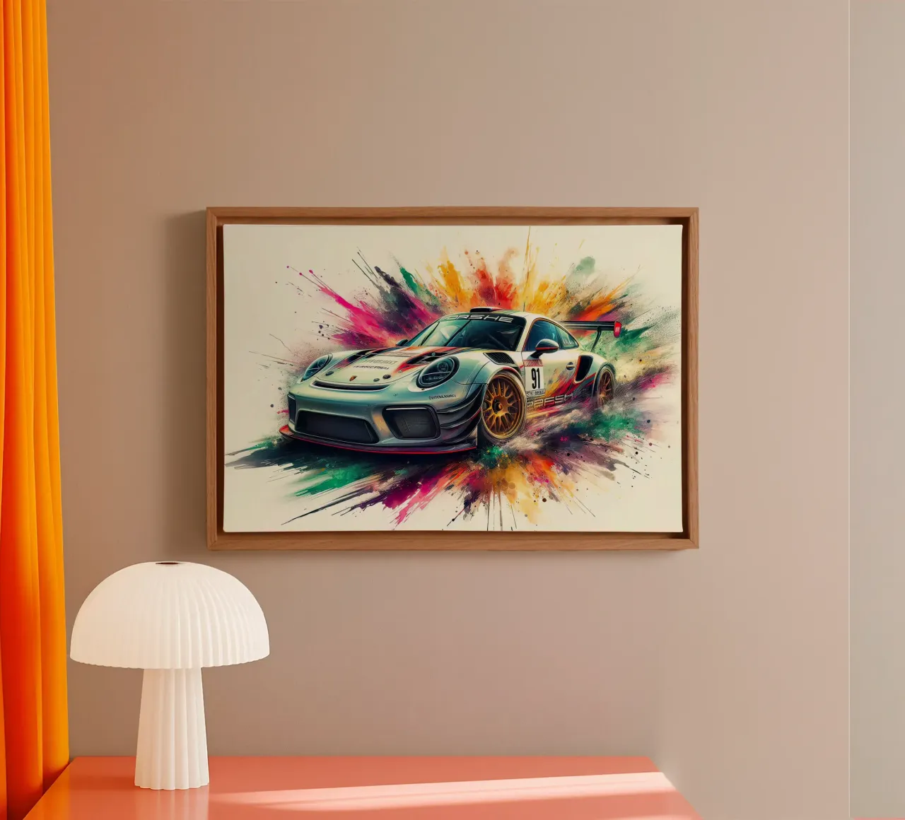 Porsche in acquerello tela con Cornice a cassetta da 🎁 ARTVI-SHOP