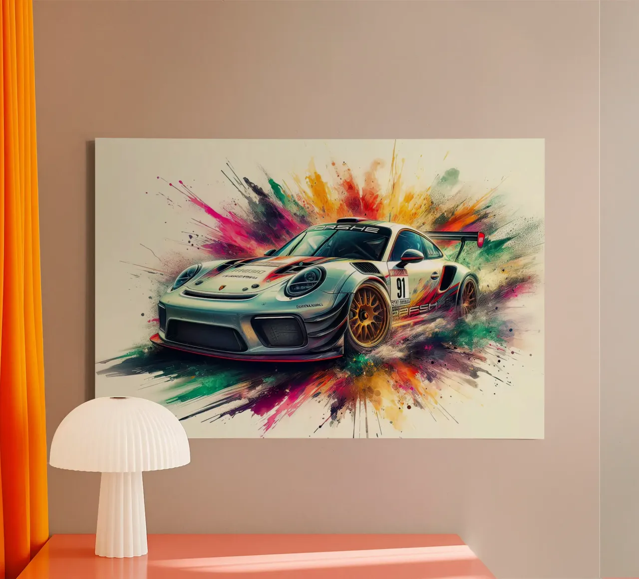 Porsche in acquerello tela con Cornice a cassetta da 🎁 ARTVI-SHOP