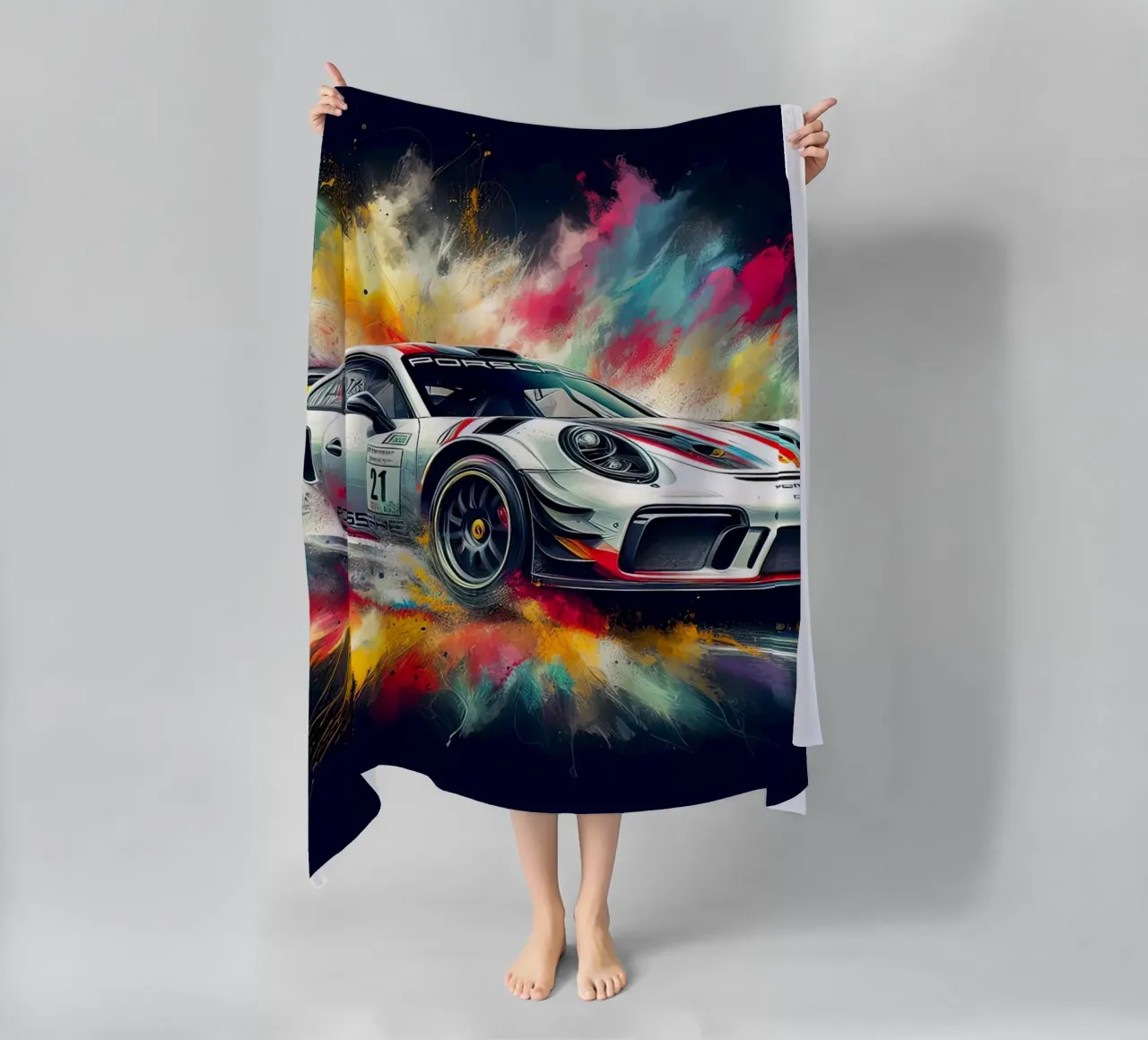 Porsche in acquerello telo mare da 🎁 ARTVI-SHOP