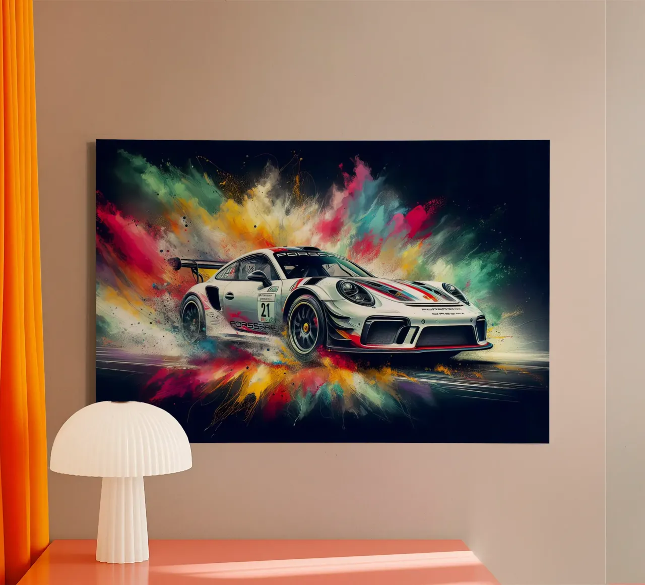 Porsche in acquerello tela con Cornice a cassetta da 🎁 ARTVI-SHOP