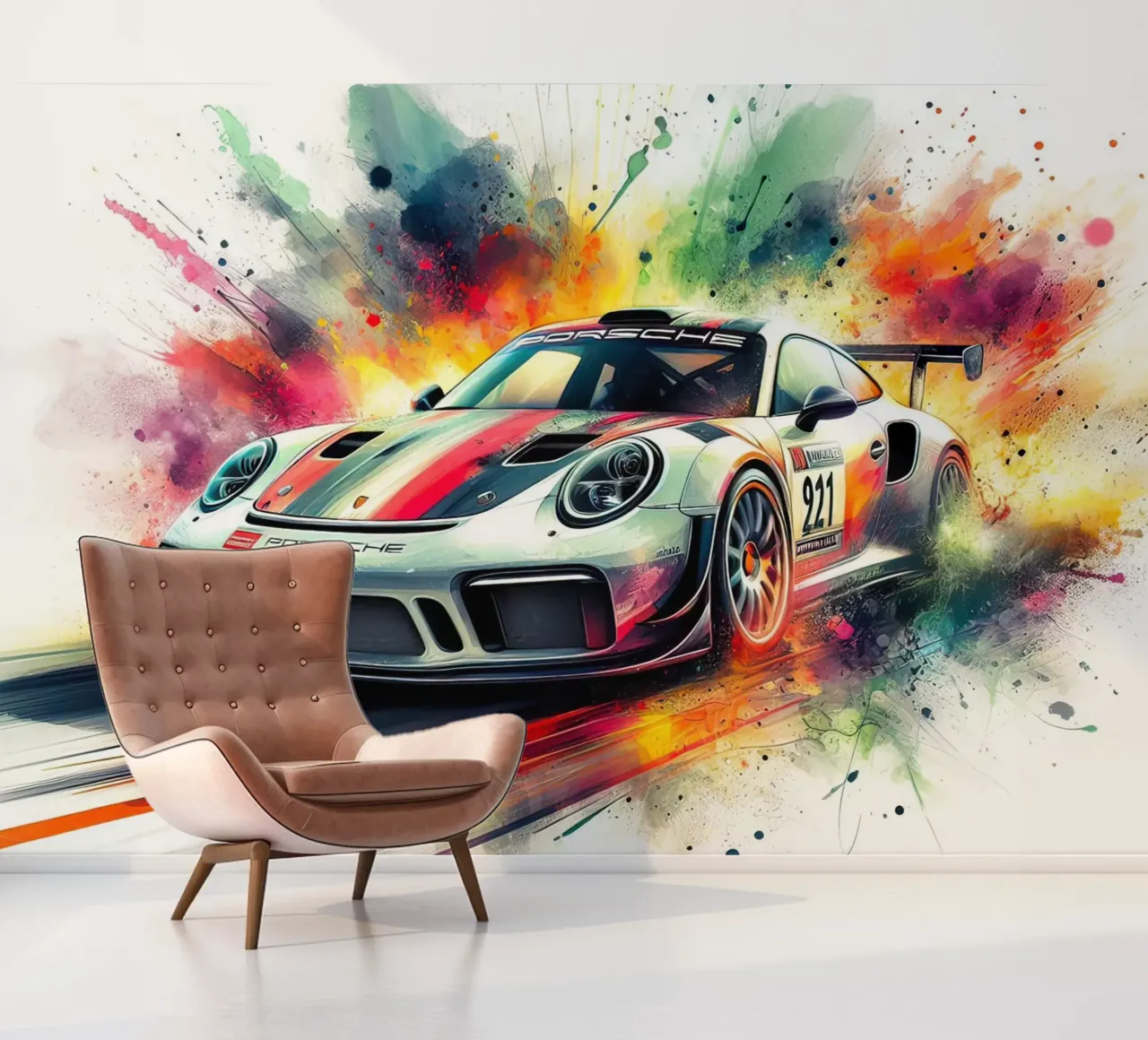 Porsche in watercolour photo wallpaper by 🎁 ARTVI-SHOP