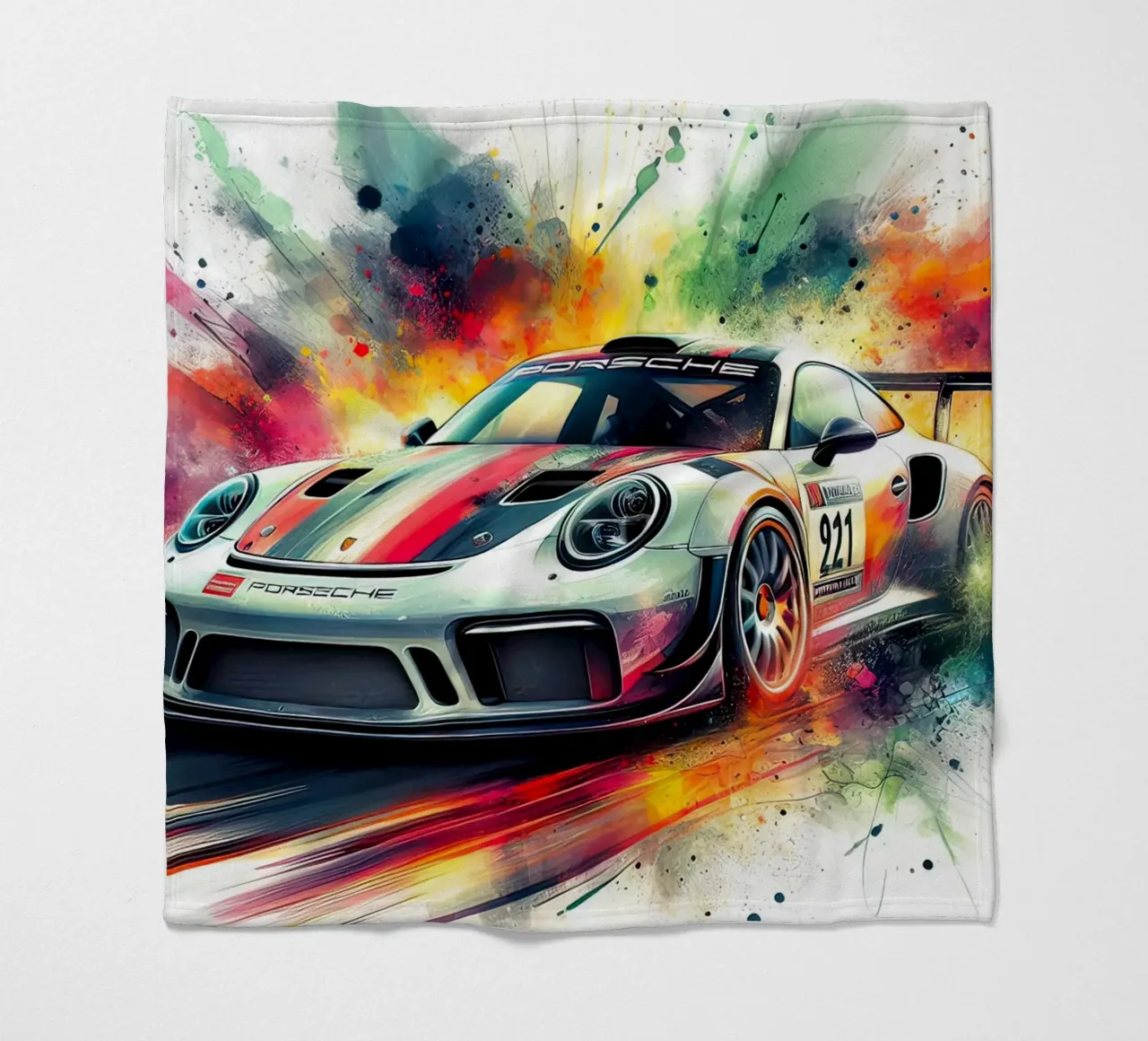 Porsche in watercolour fleece blanket by 🎁 ARTVI-SHOP