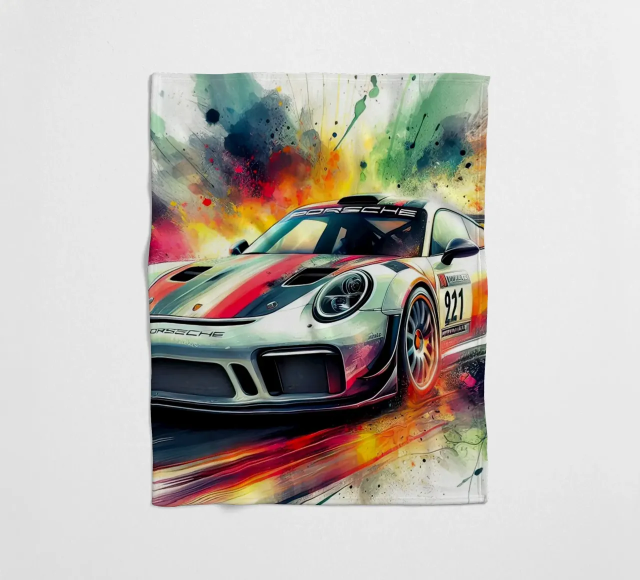 Porsche in watercolour fleece blanket by 🎁 ARTVI-SHOP