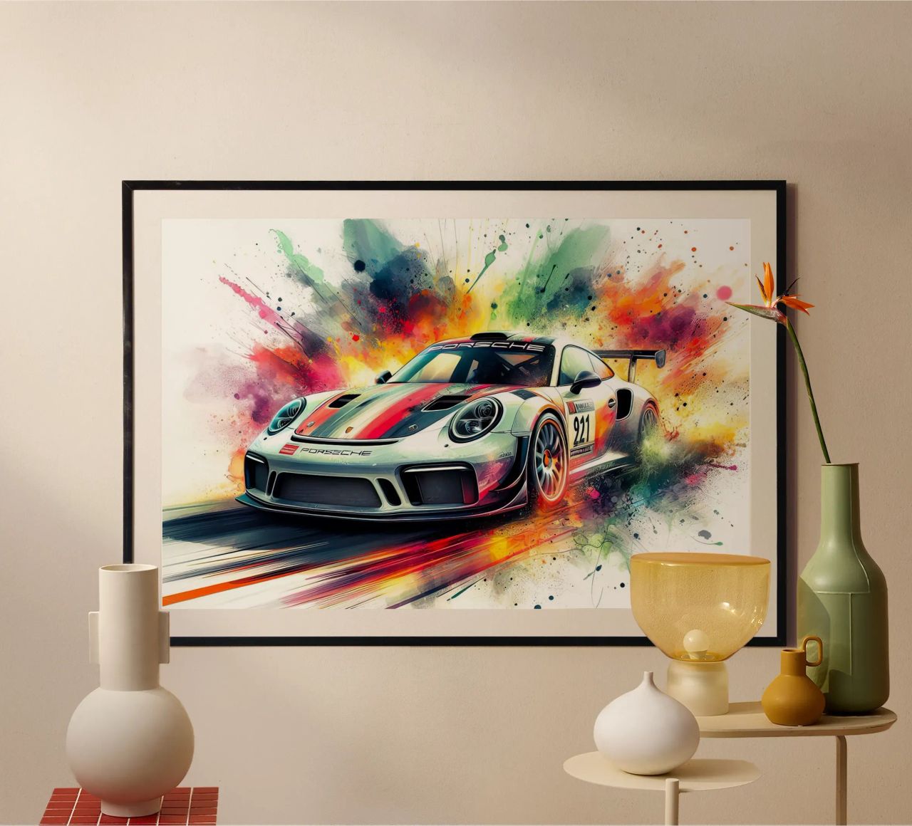 Porsche à l'aquarelle poster de ARTVI-SHOP