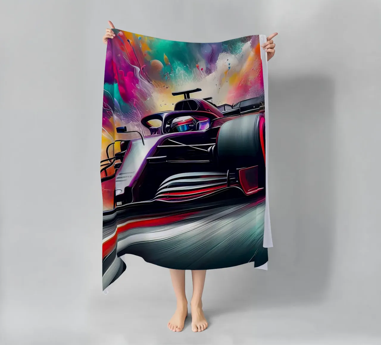 Formula 1 in acquerello telo mare da ARTVI-SHOP