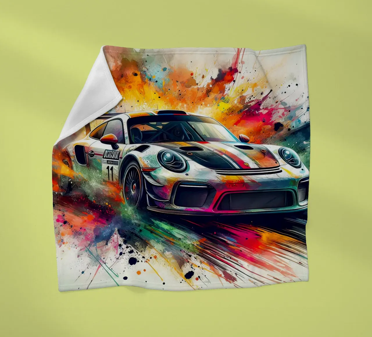 Porsche in watercolour fleece blanket by 🎁 ARTVI-SHOP