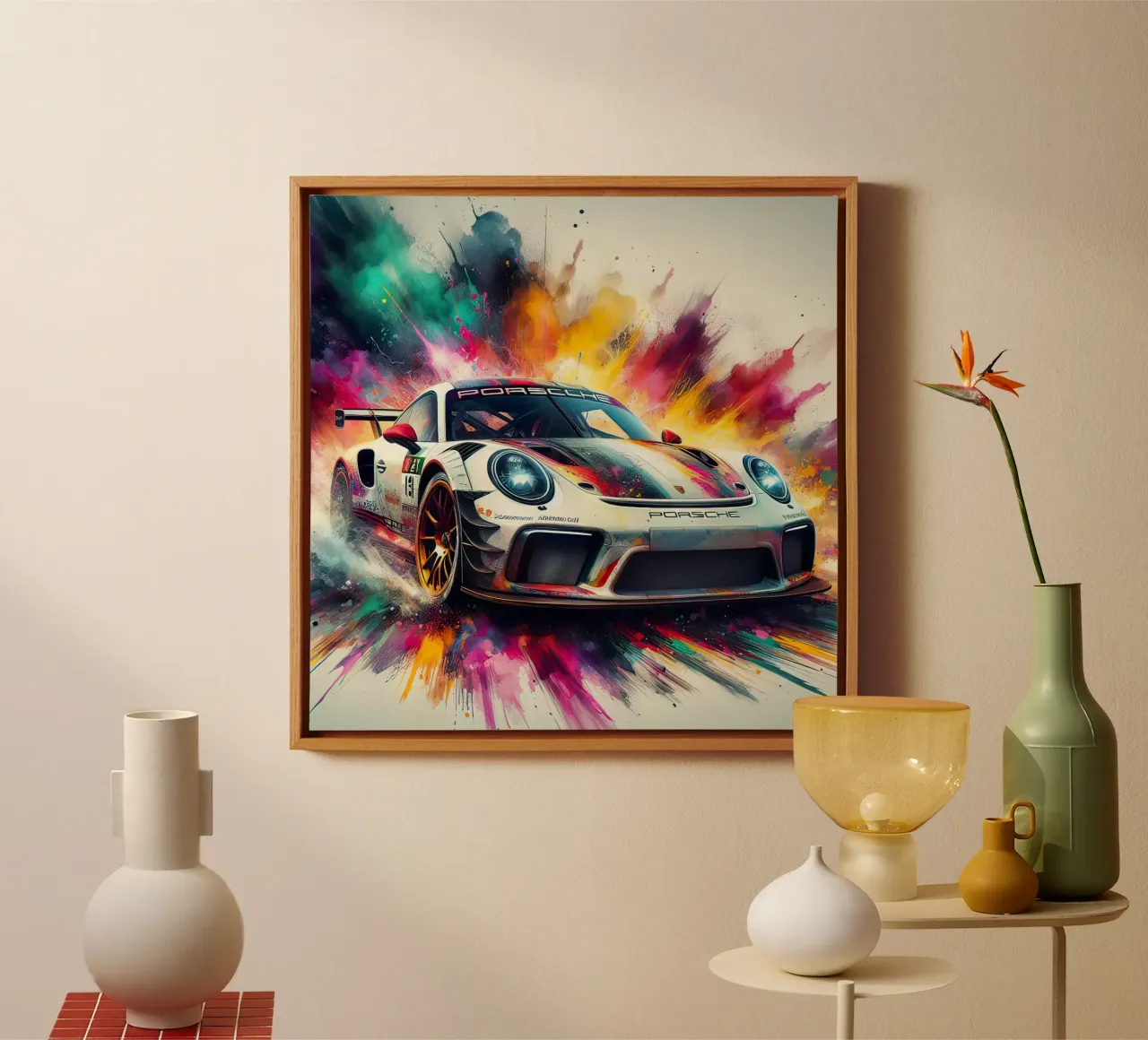 Porsche in acquerello tela con Cornice a cassetta da 🎁 ARTVI-SHOP
