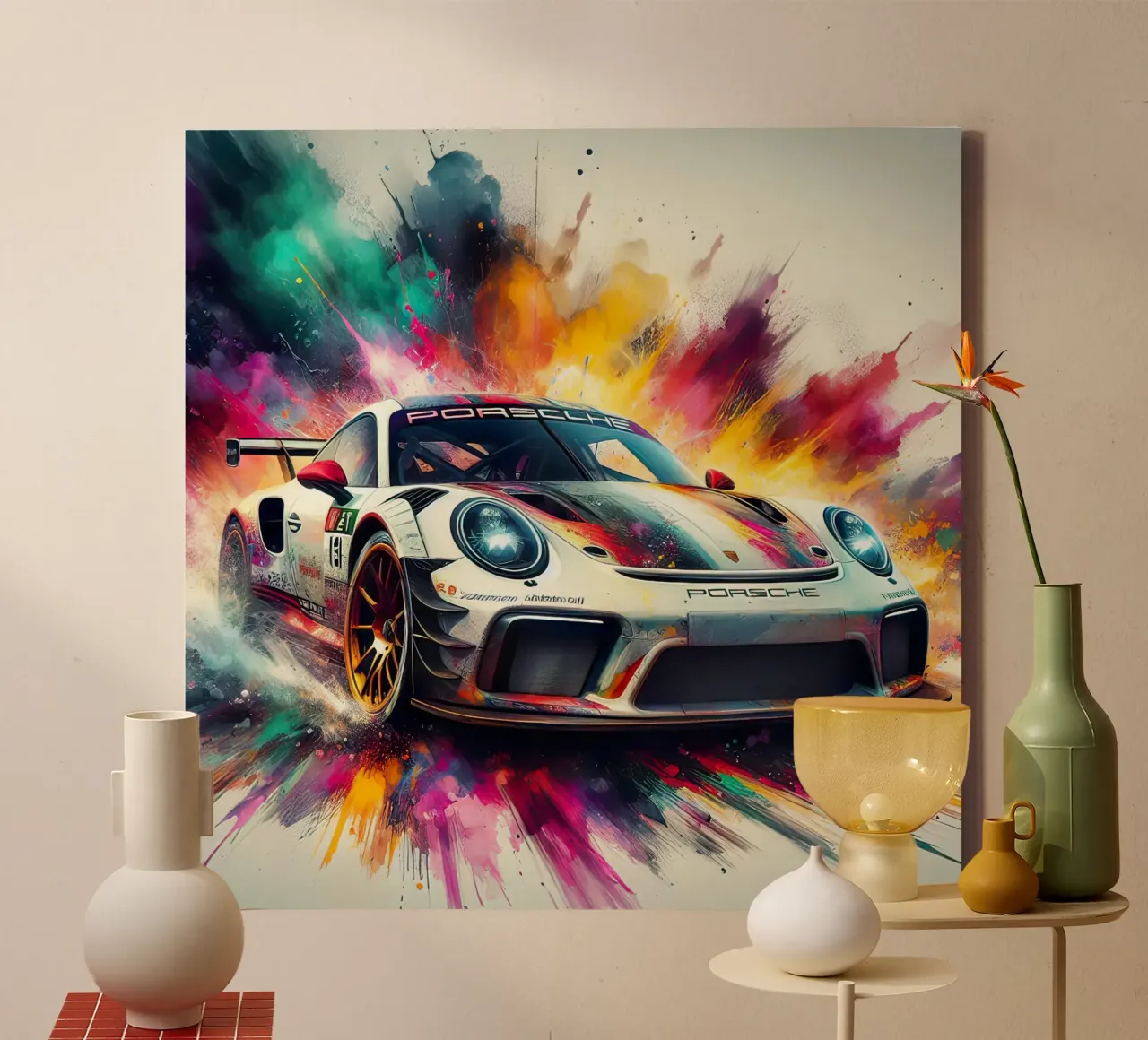 Porsche in acquerello tela con Cornice a cassetta da 🎁 ARTVI-SHOP