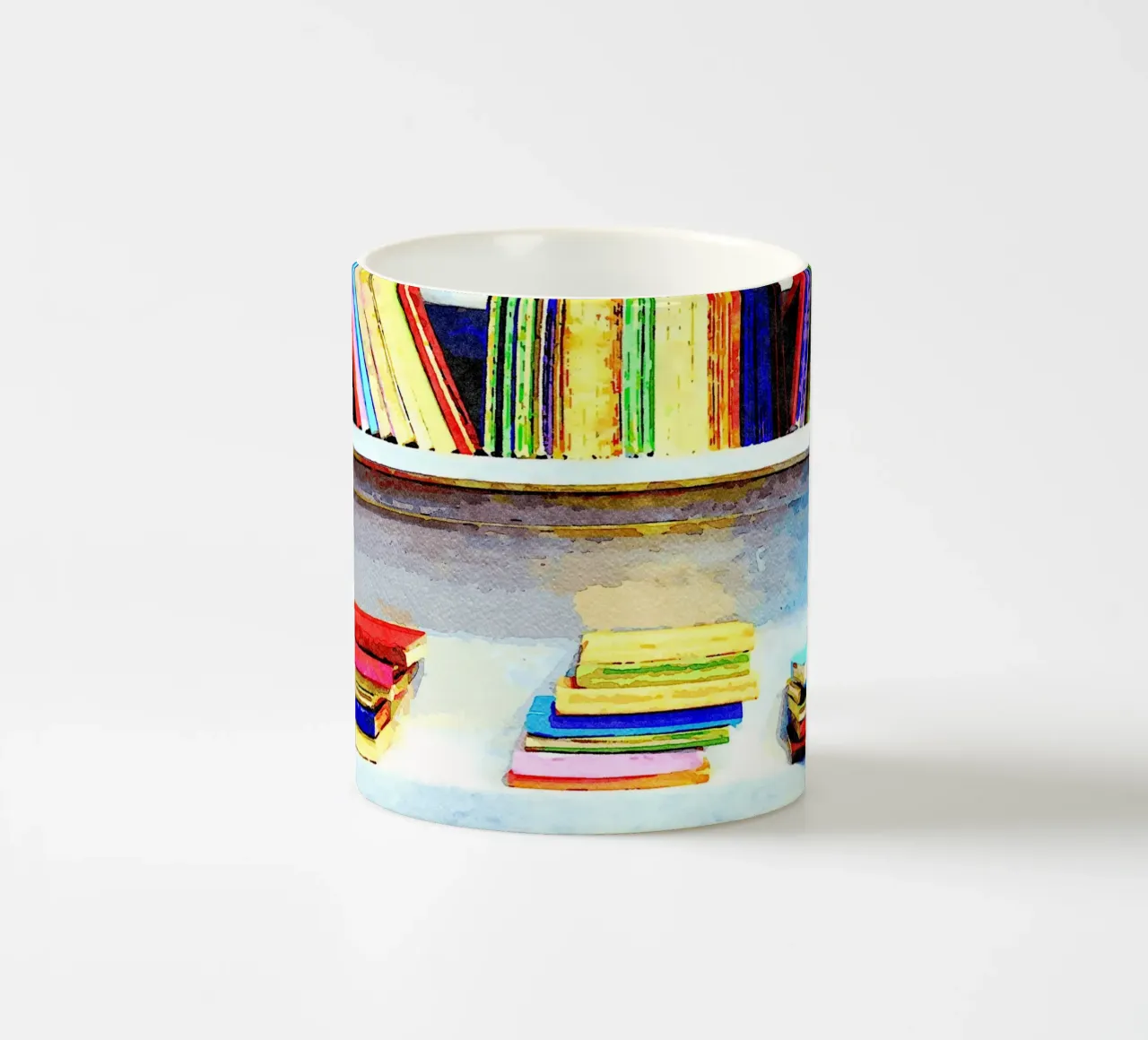 Libri in acquerello tazza in ceramica da Massimo Frascogna