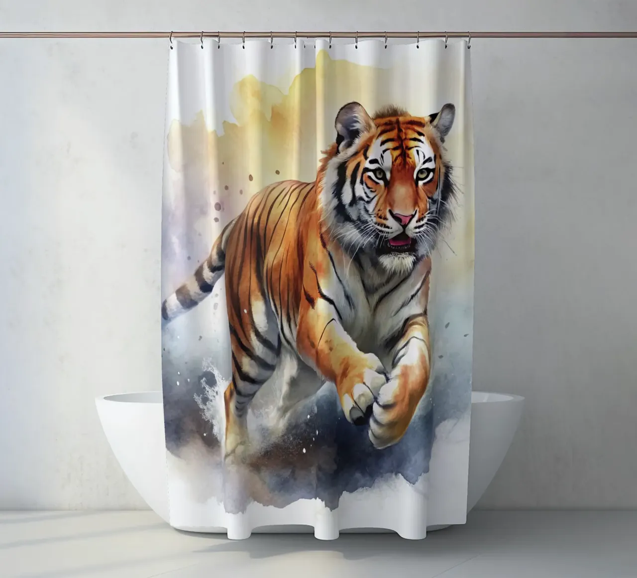 Tiger in Aquarell Duschvorhang von 🎁 ARTVI-SHOP