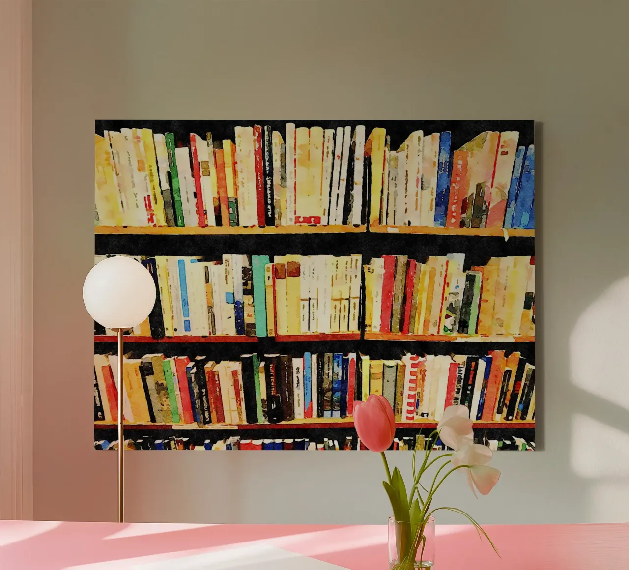 Boeken in aquarel canvas van Massimo Frascogna