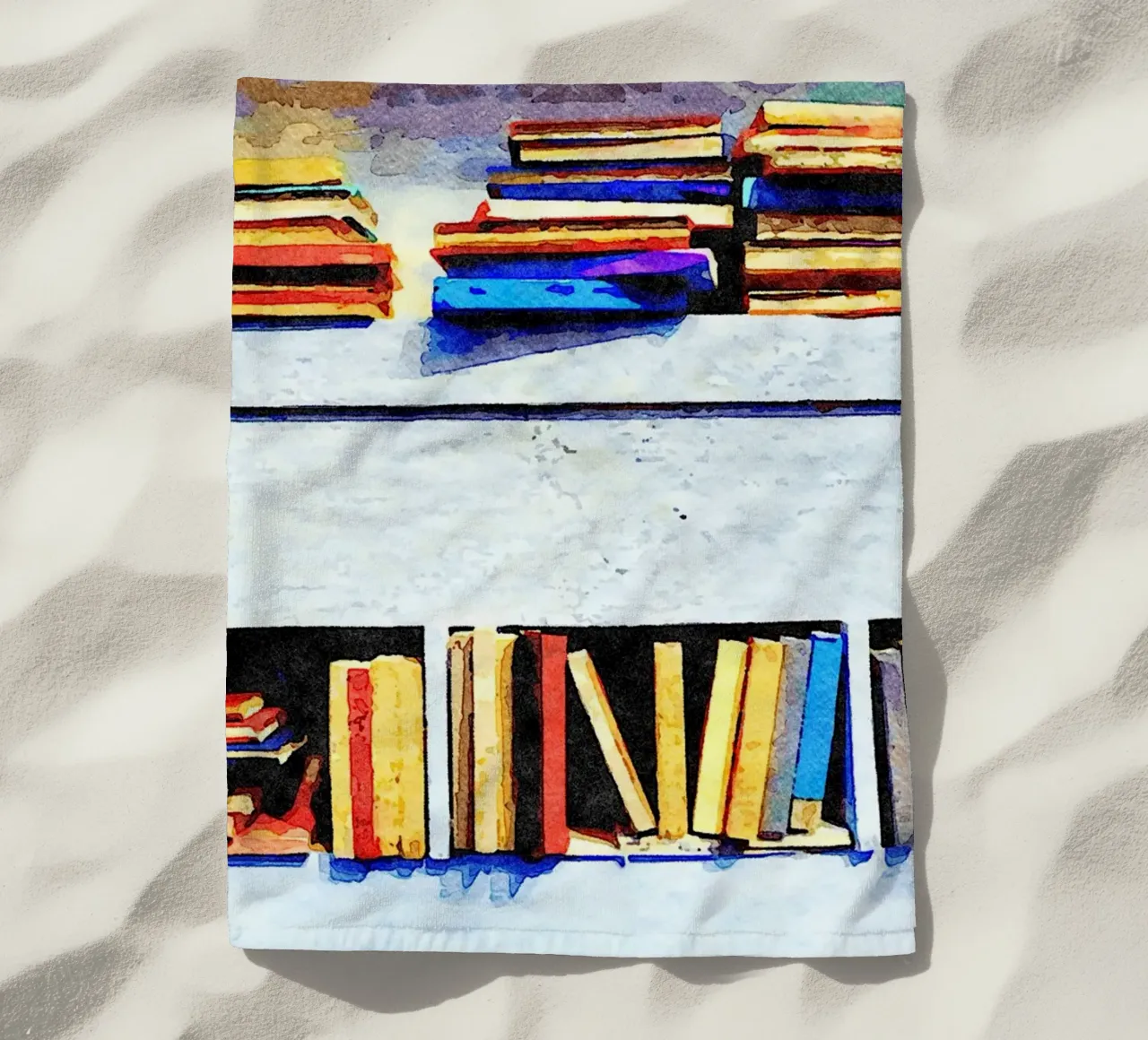 Libri in acquerello telo mare da Massimo Frascogna
