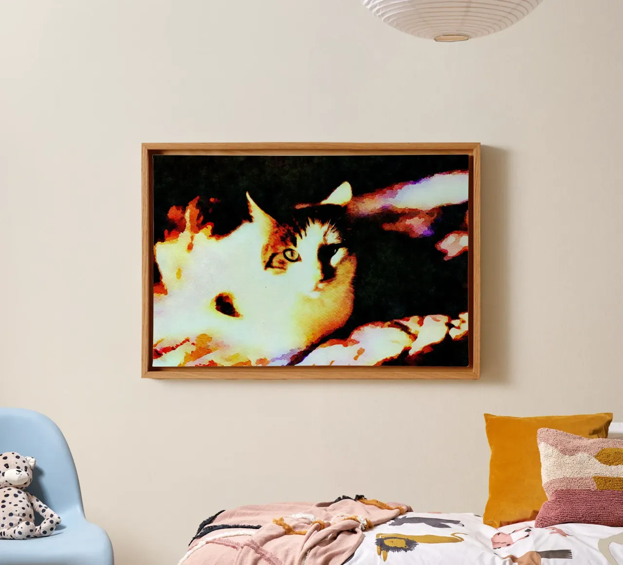 Cat relaxing canvas with Floater frame by Massimo Frascogna