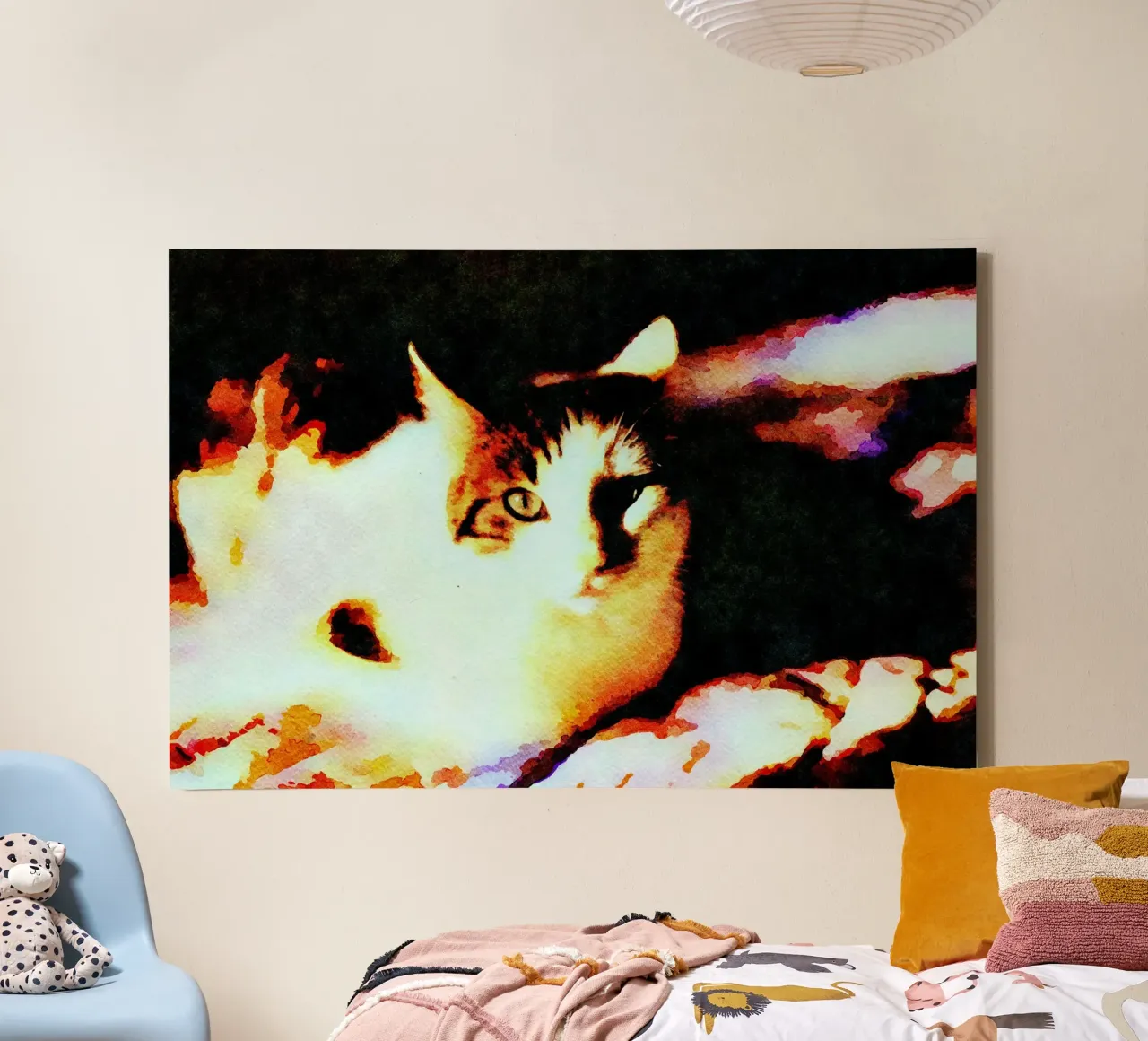 Cat relaxing canvas with Floater frame by Massimo Frascogna