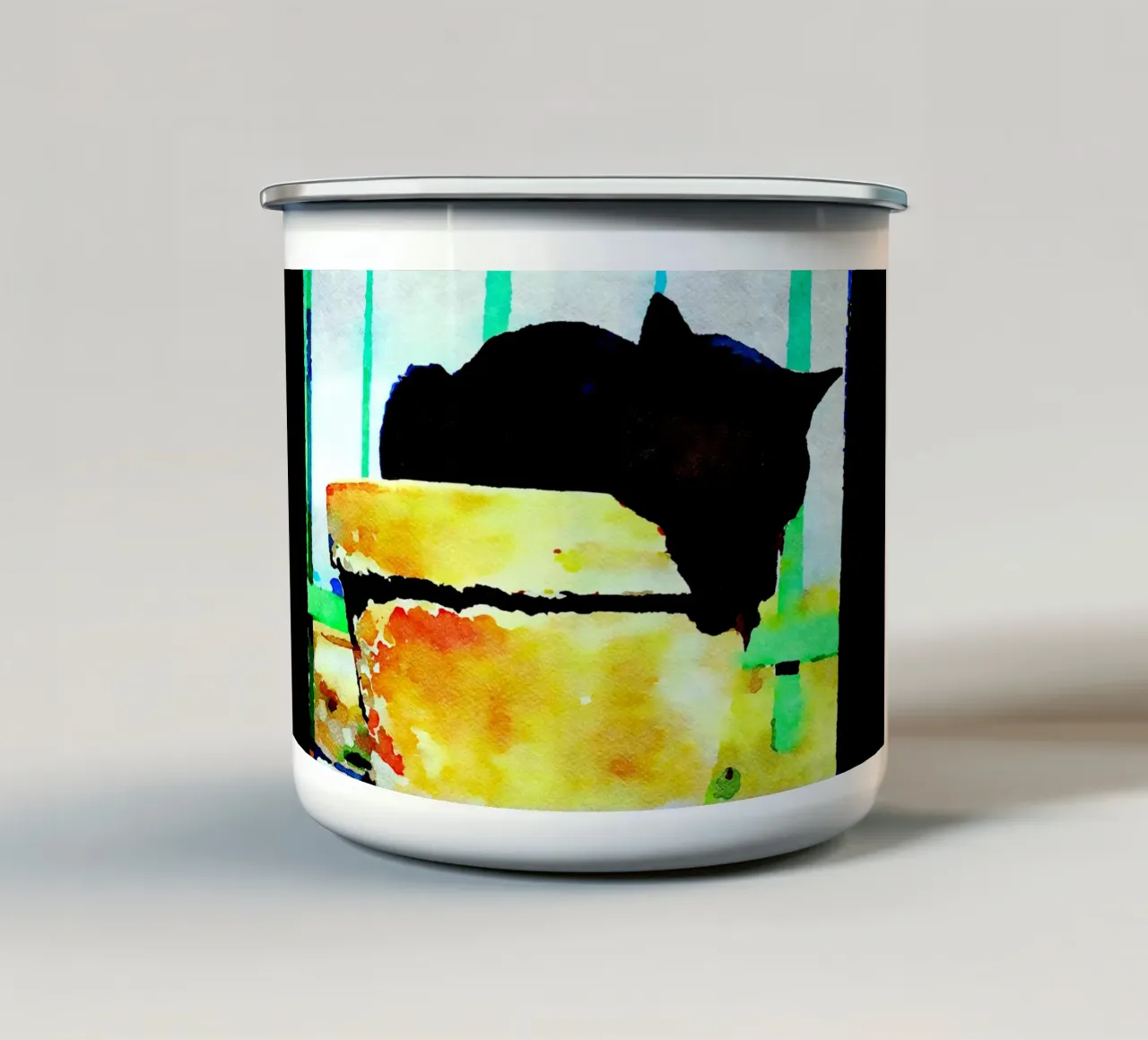 Gatto nero tazza in smalto da Massimo Frascogna