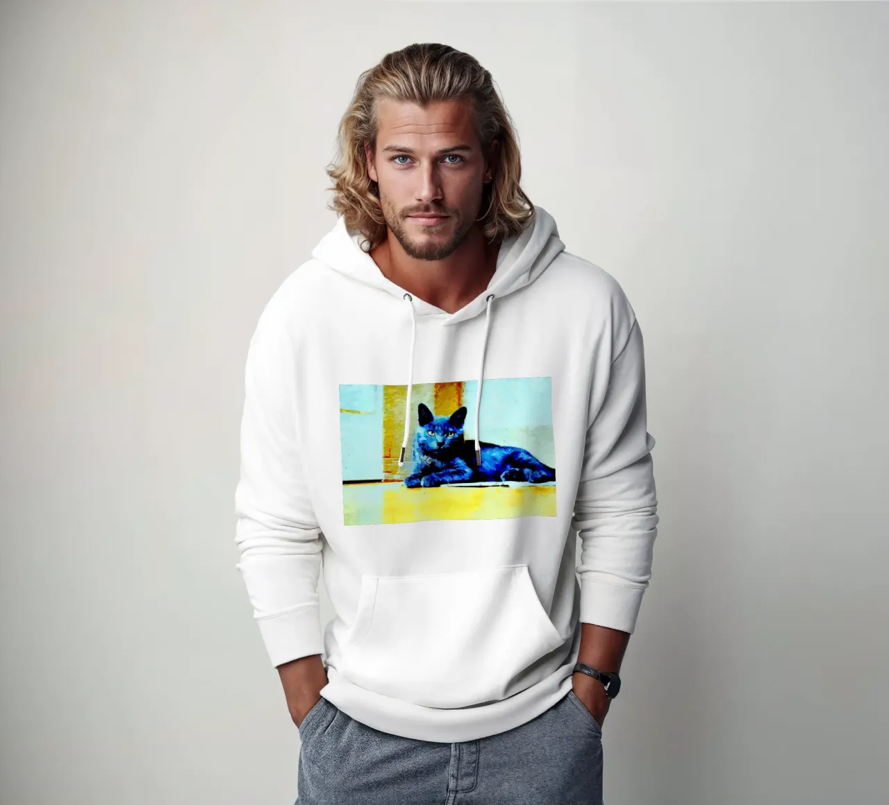 Gatto grigio felpa con cappuccio da Massimo Frascogna