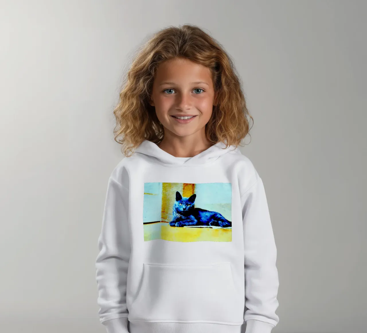 Grey cat kids hoodie by Massimo Frascogna