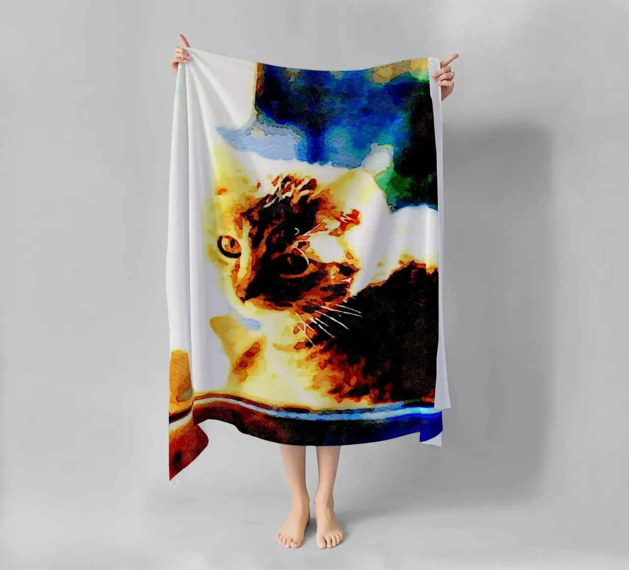 The cat on the window beach towel by Massimo Frascogna