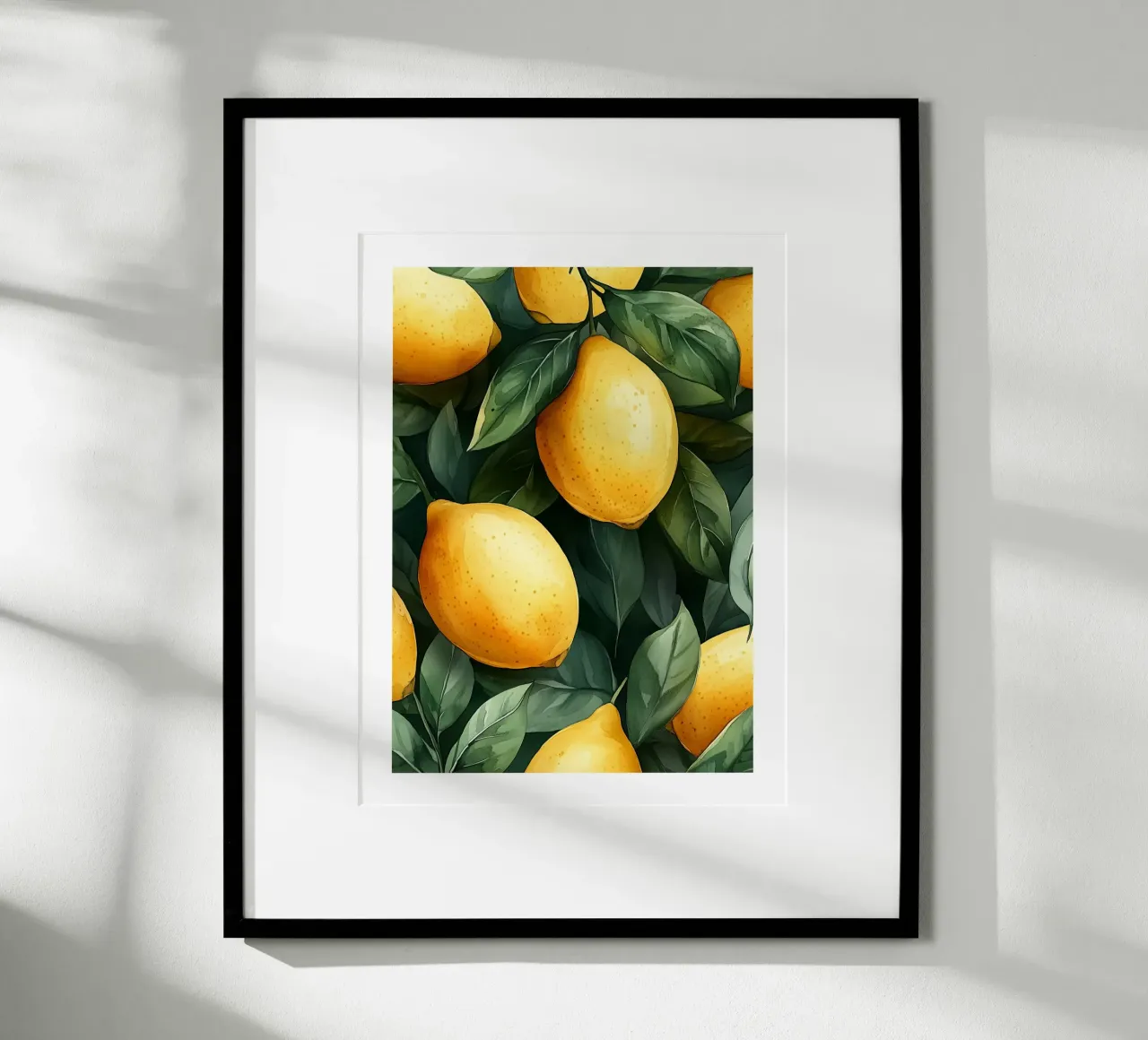 Limoni gialli e fogliame verde poster con telaio in plastica da Spice & Style