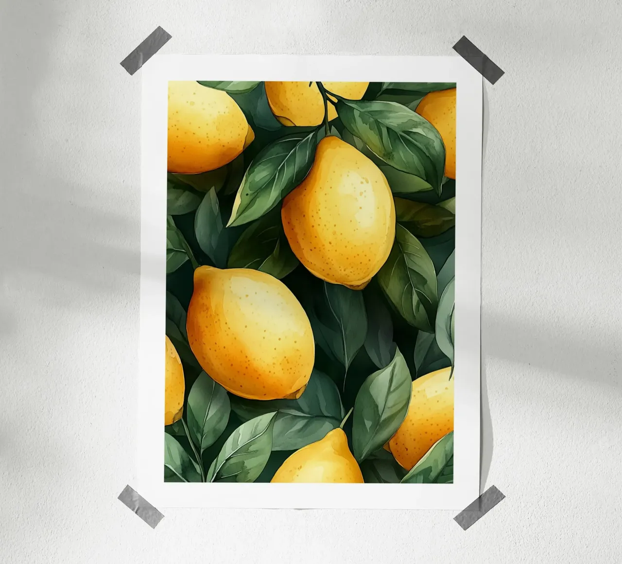 Limoni gialli e fogliame verde poster con telaio in plastica da Spice & Style