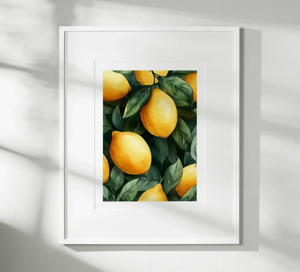Limoni gialli e fogliame verde poster con telaio in plastica da Spice & Style