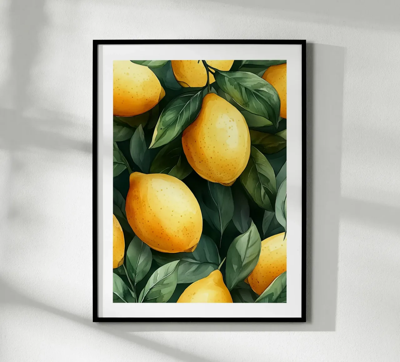 Limoni gialli e fogliame verde poster con telaio in plastica da Spice & Style