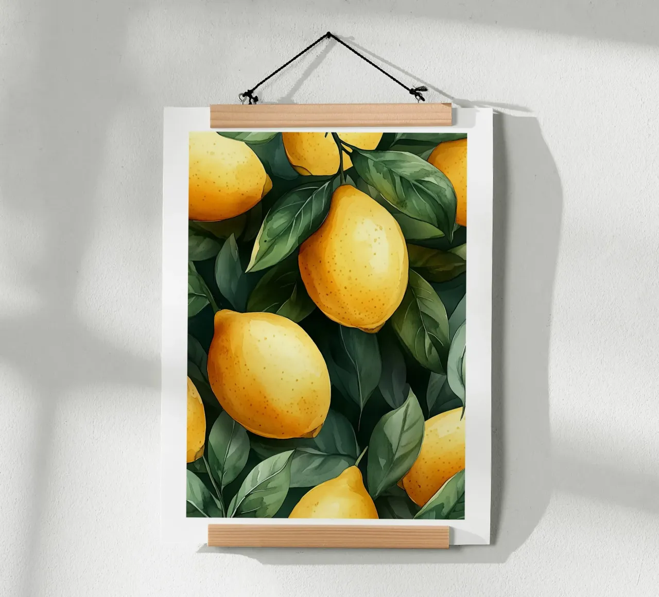 Limoni gialli e fogliame verde poster con telaio in plastica da Spice & Style