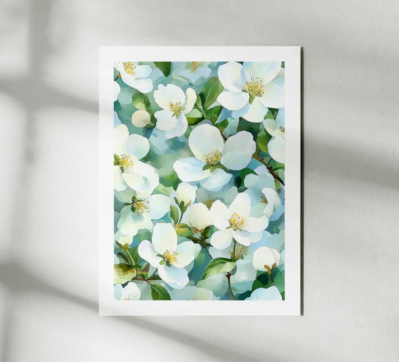 Fiori bianchi in acquerello alluminio dibond da Flora & Horizon