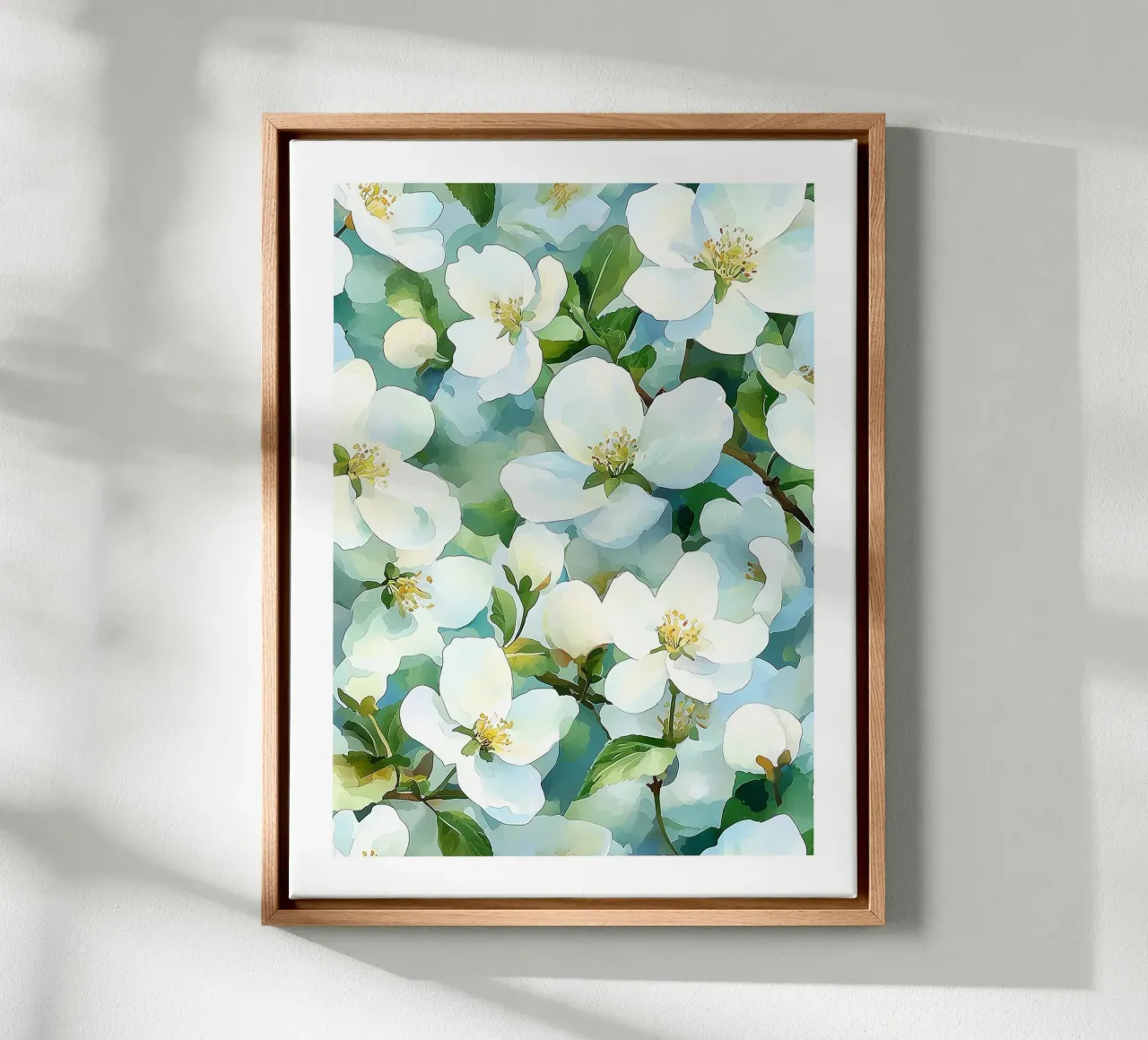 Fiori bianchi in acquerello tela con Cornice a cassetta da Flora & Horizon