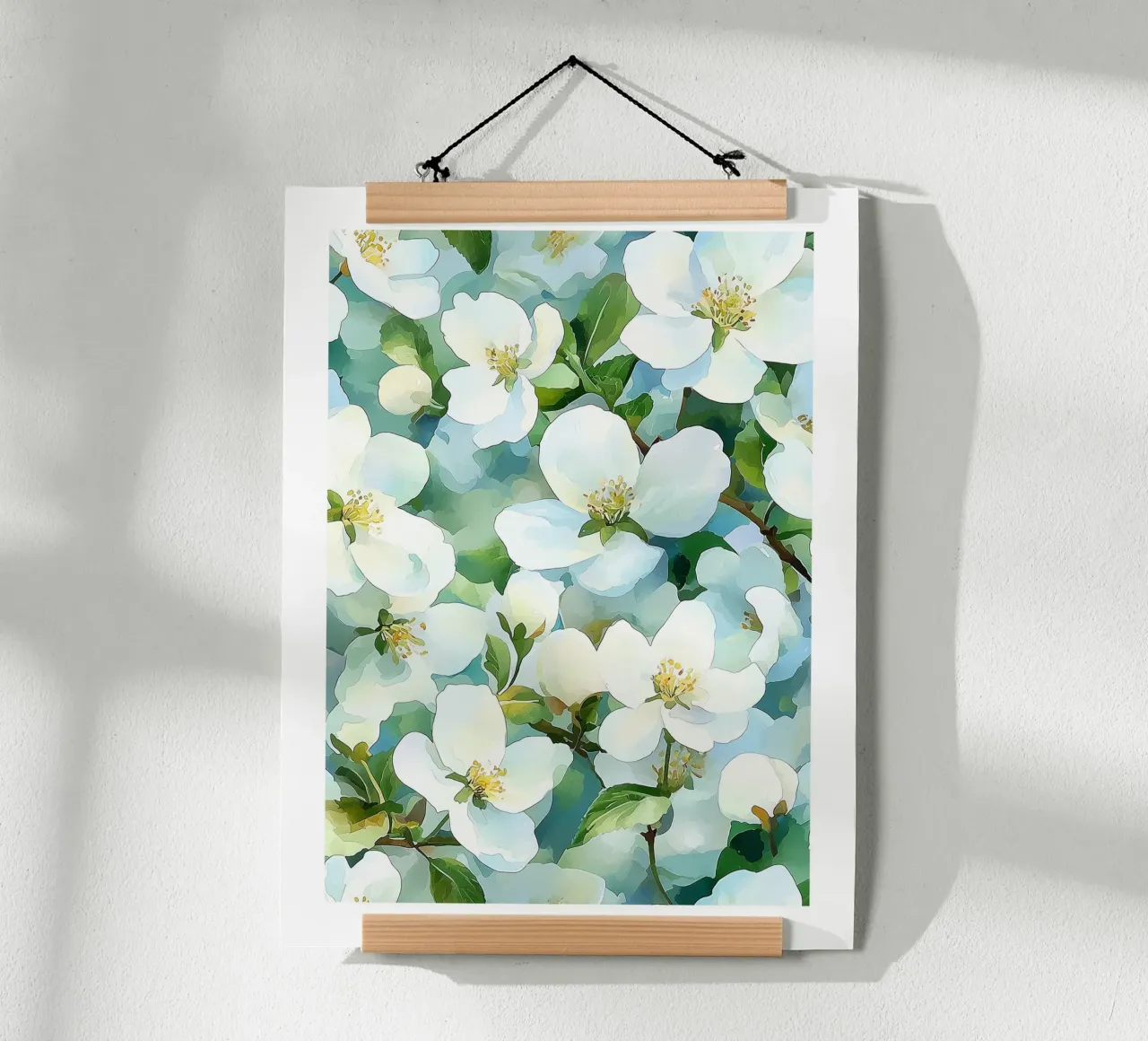 Fiori bianchi in acquerello poster con telaio in alluminio da Flora & Horizon
